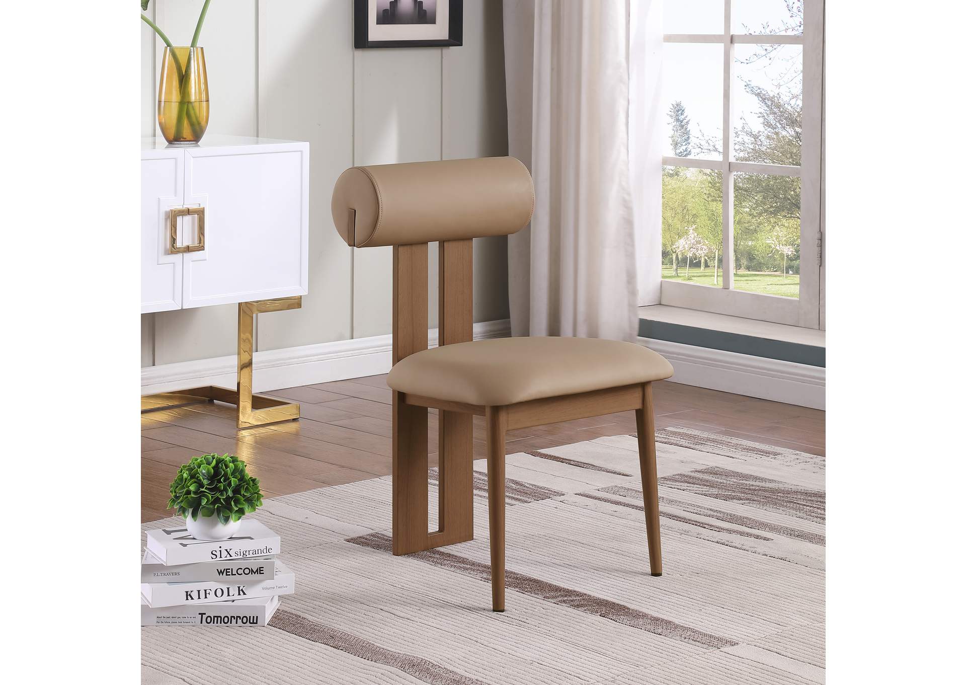 Dario Tan Faux Leather Dining Chair Set of 2,Meridian Furniture