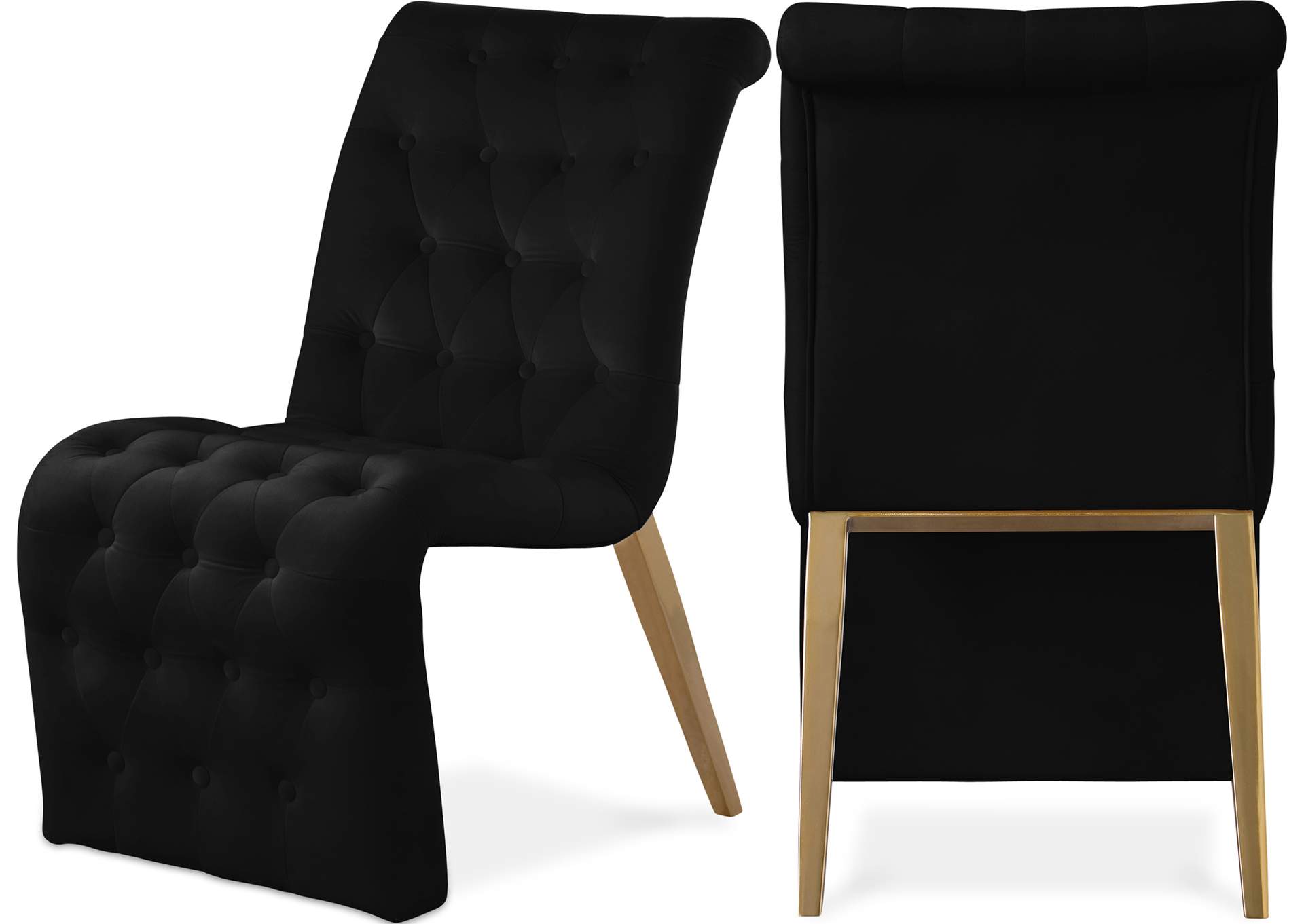 Curve Black Velvet Dining Chair Set of 2,Meridian Furniture