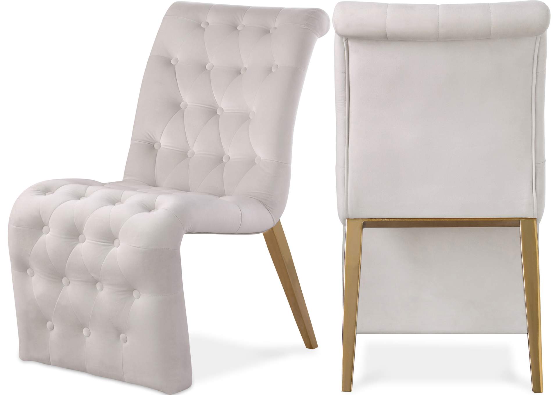 Curve Cream Velvet Dining Chair Set of 2,Meridian Furniture