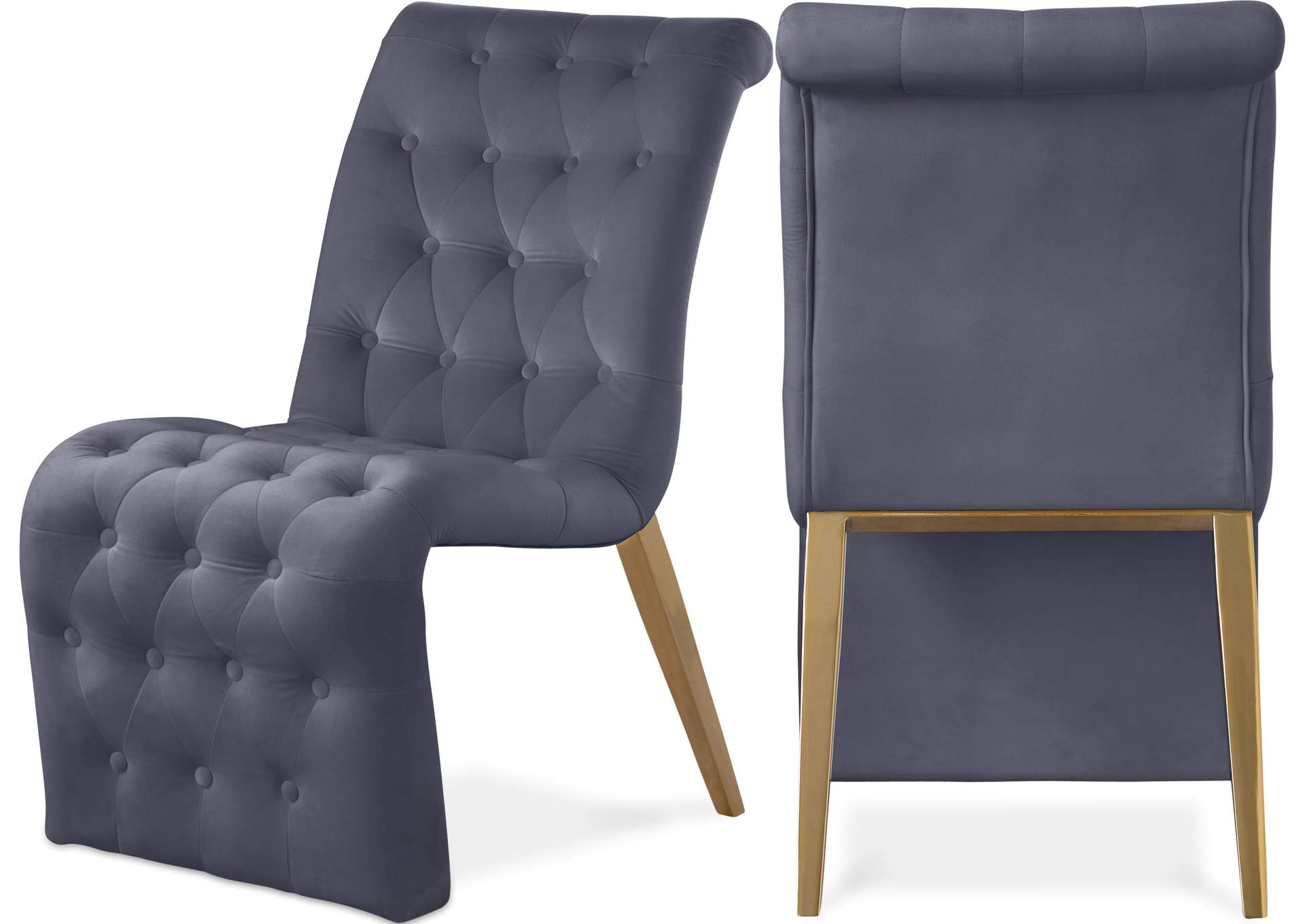 Curve Grey Velvet Dining Chair Set of 2,Meridian Furniture