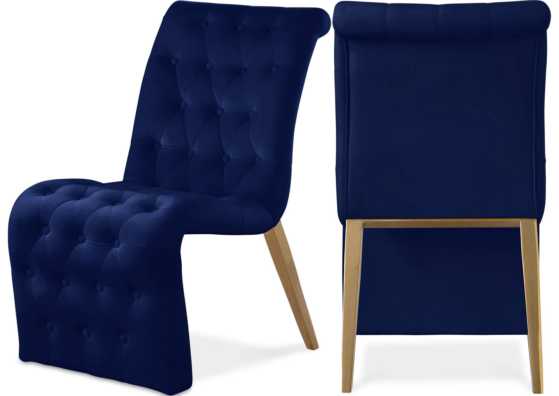 Curve Navy Velvet Dining Chair Set of 2,Meridian Furniture