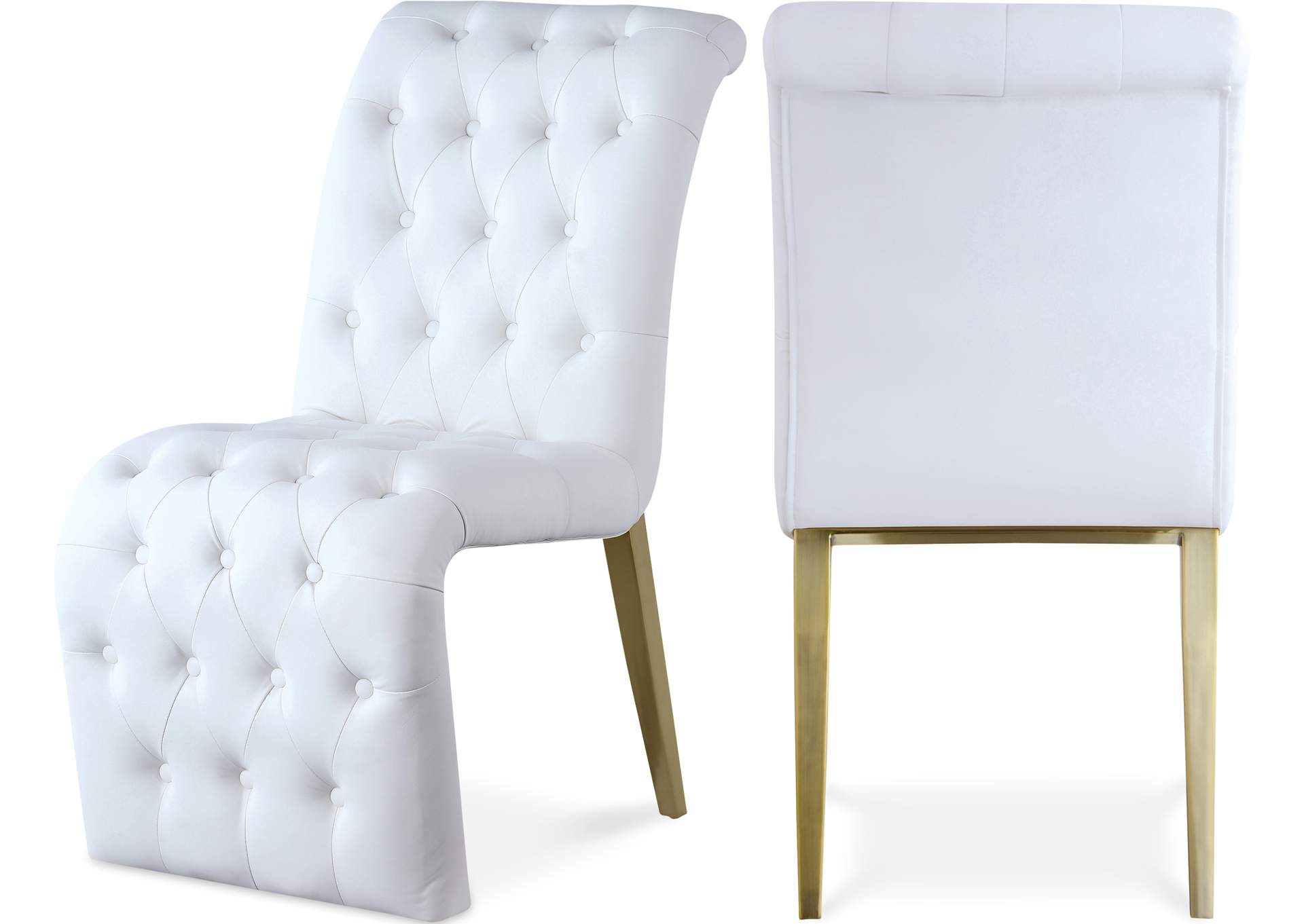 Curve White Faux Leather Dining Chairs, White Faux Leather Parsons Chairs