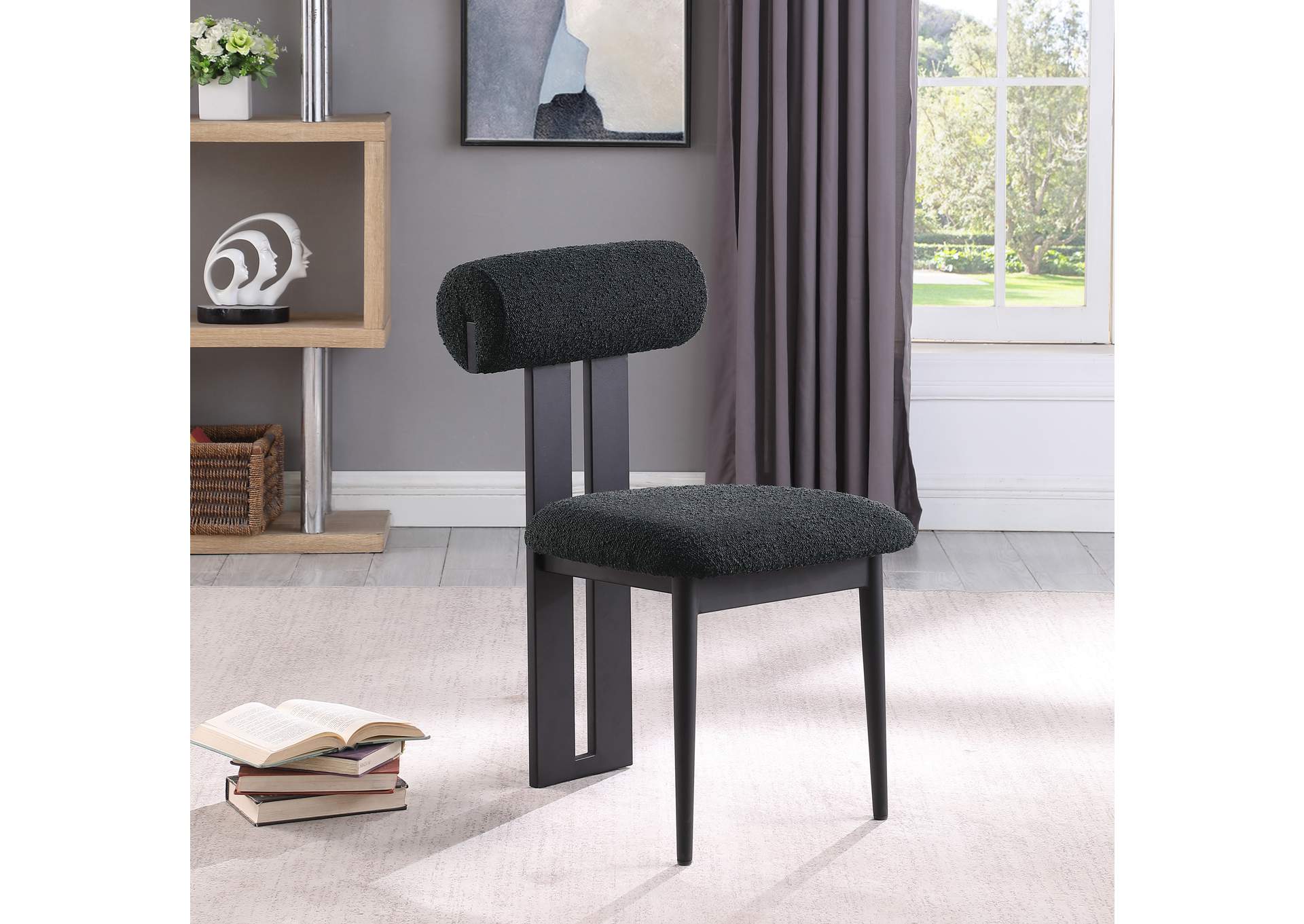 Dario Black Boucle Fabric Dining Chair Set of 2,Meridian Furniture