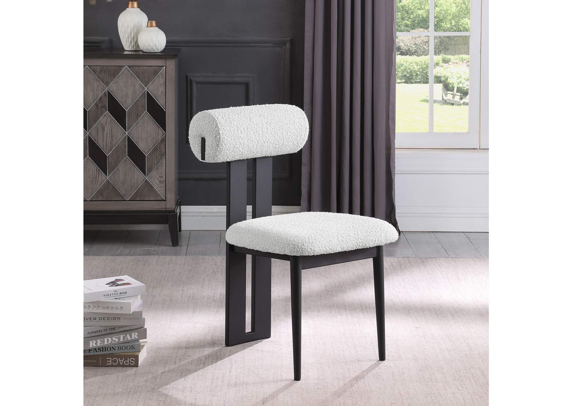 Dario Cream Boucle Fabric Dining Chair Set of 2,Meridian Furniture