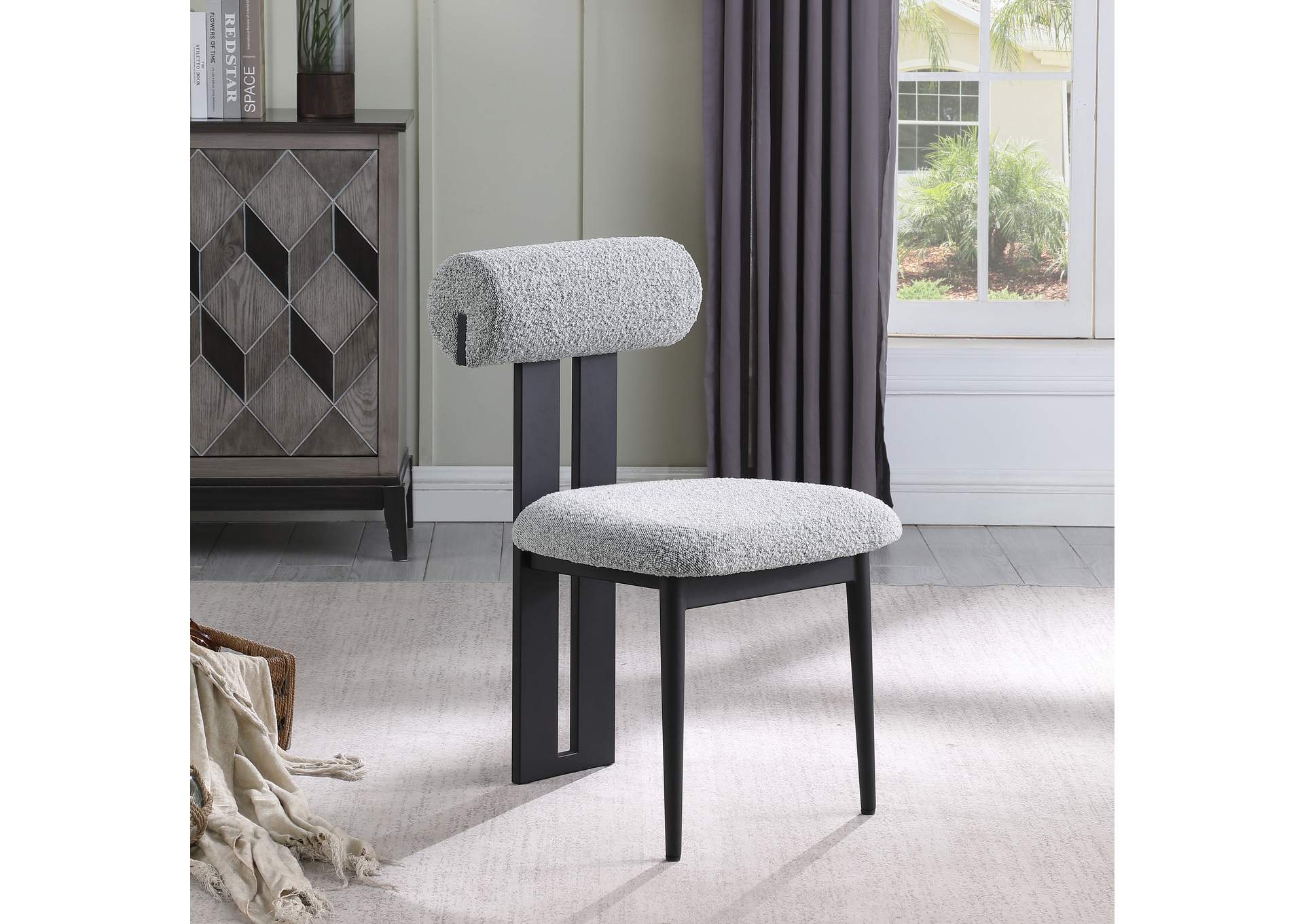 Dario Grey Boucle Fabric Dining Chair Set of 2,Meridian Furniture