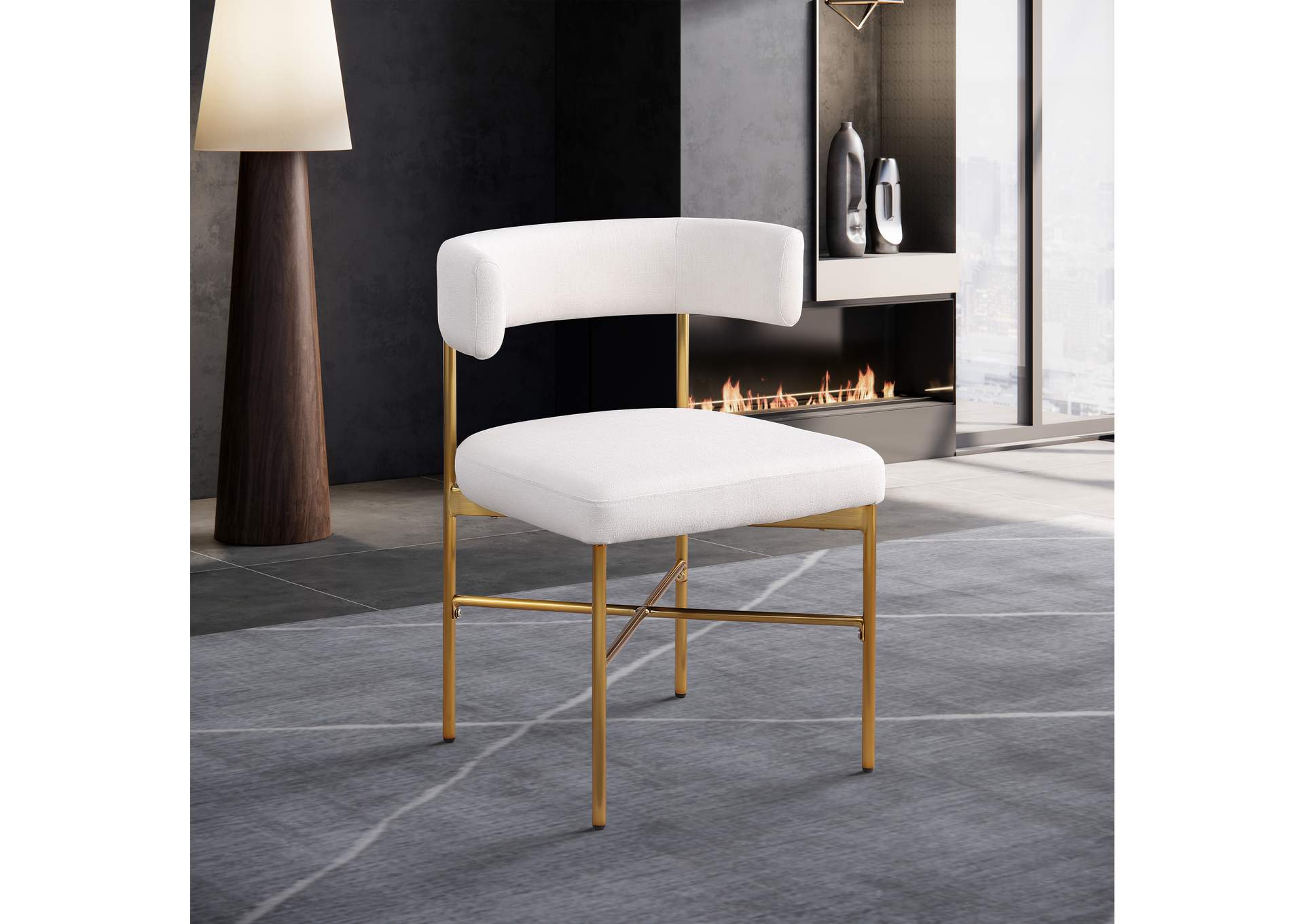 Rivage Cream Durable Linen Textured Fabric Dining Chair Set of 2,Meridian Furniture