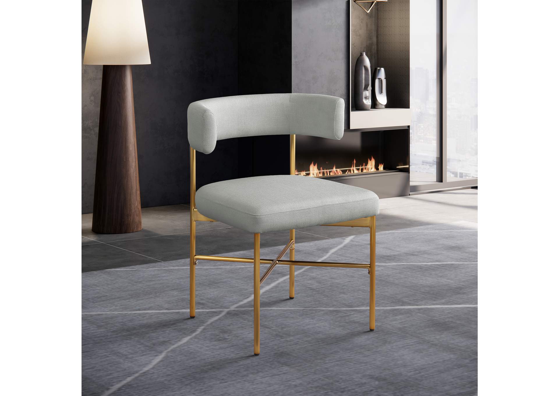 Rivage Light Grey Durable Linen Textured Fabric Dining Chair Set of 2,Meridian Furniture