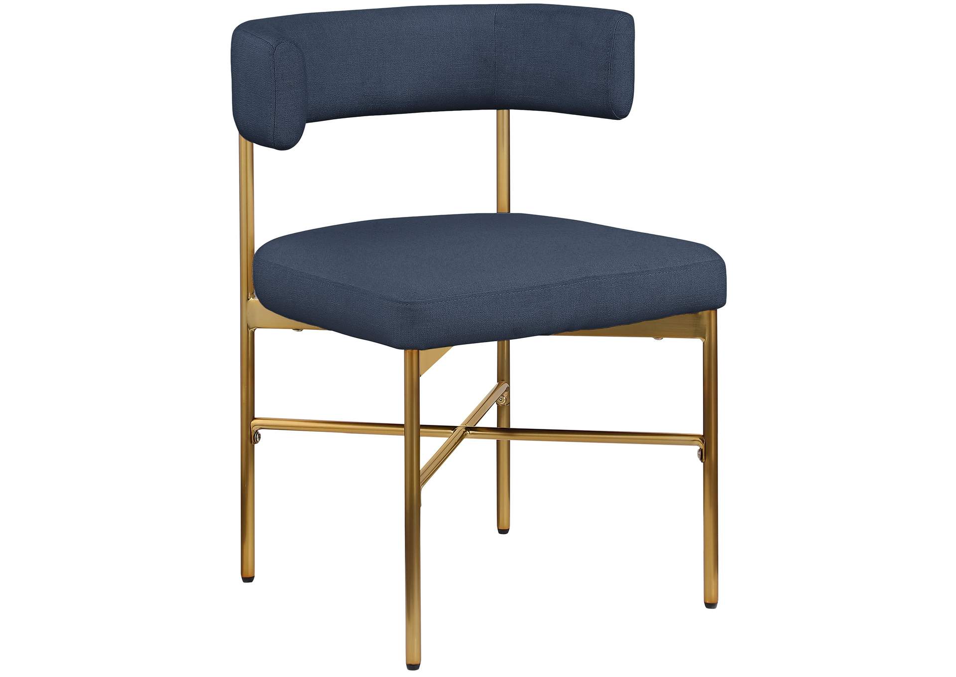 Rivage Deep Navy Durable Linen Textured Fabric Dining Chair Set of 2,Meridian Furniture