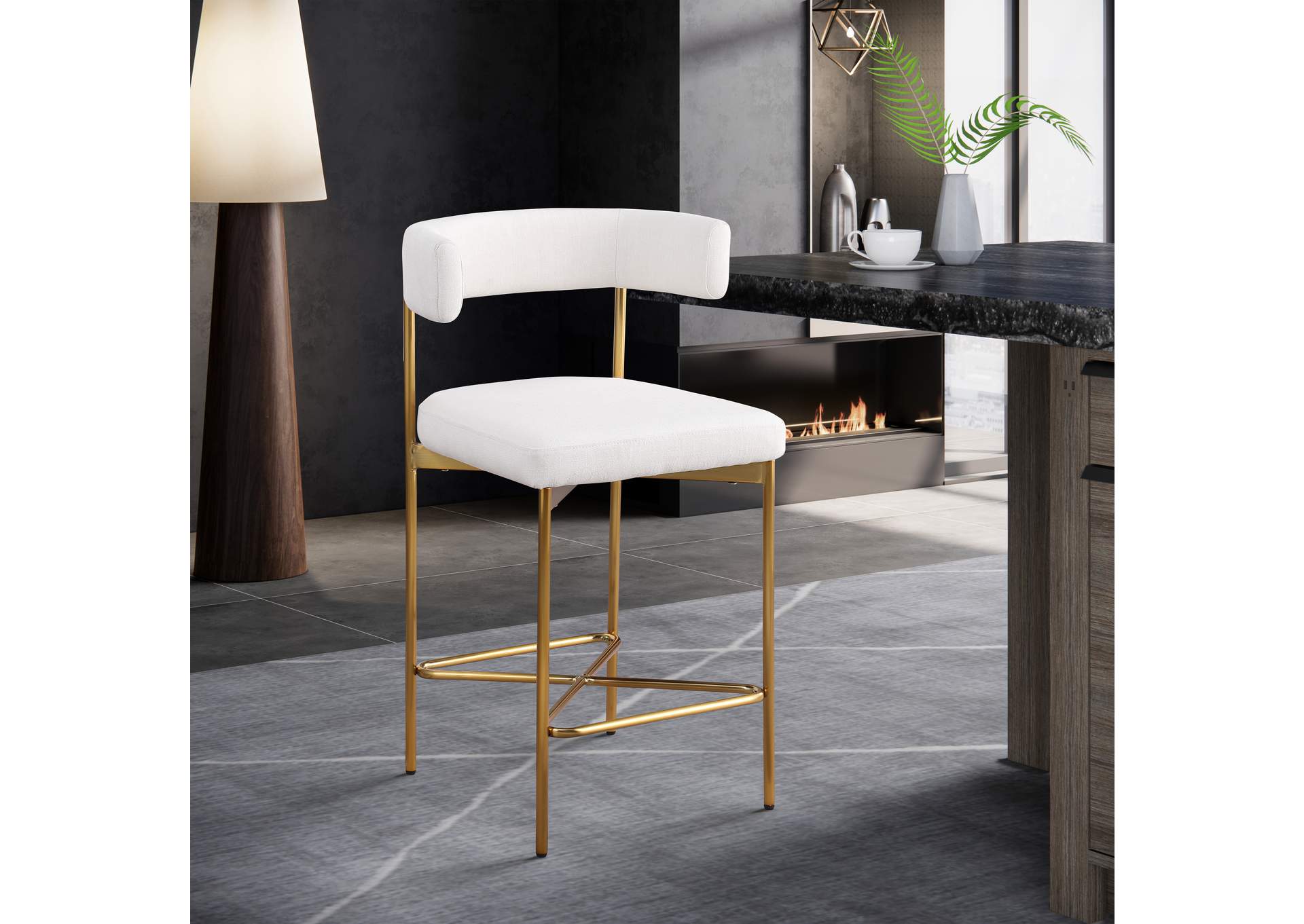 Rivage Cream Durable Linen Textured Fabric Stool Set of 2,Meridian Furniture