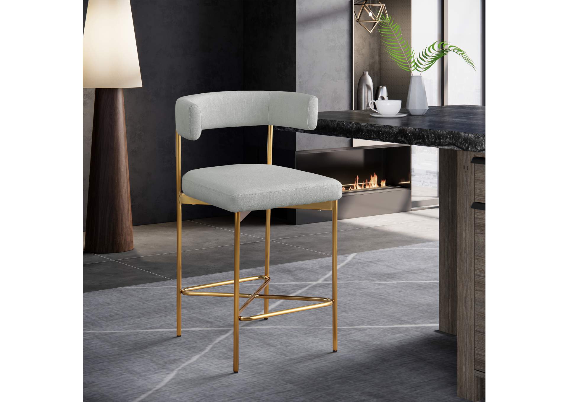 Rivage Light Grey Durable Linen Textured Fabric Stool Set of 2,Meridian Furniture