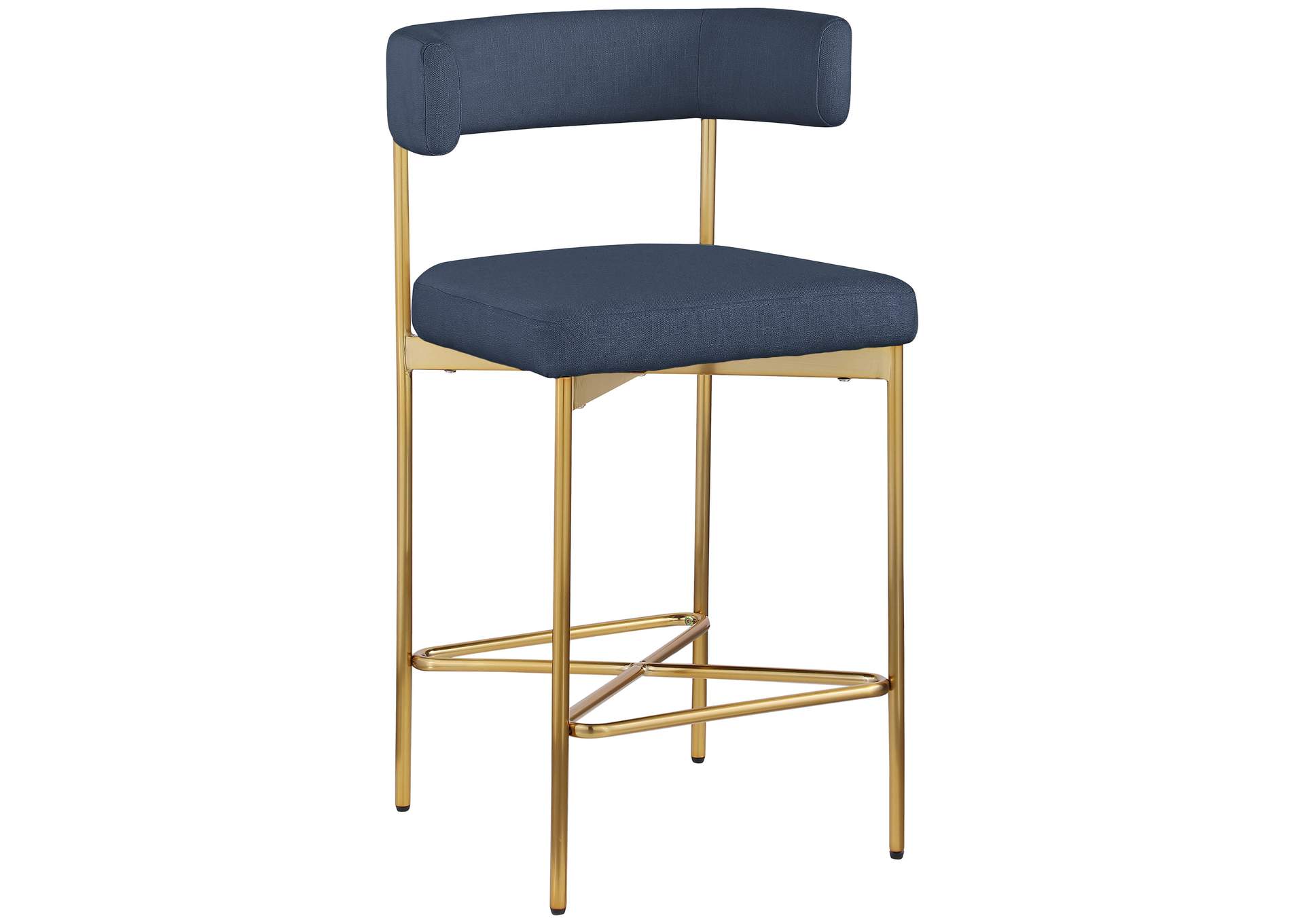 Rivage Deep Navy Durable Linen Textured Fabric Stool Set of 2,Meridian Furniture