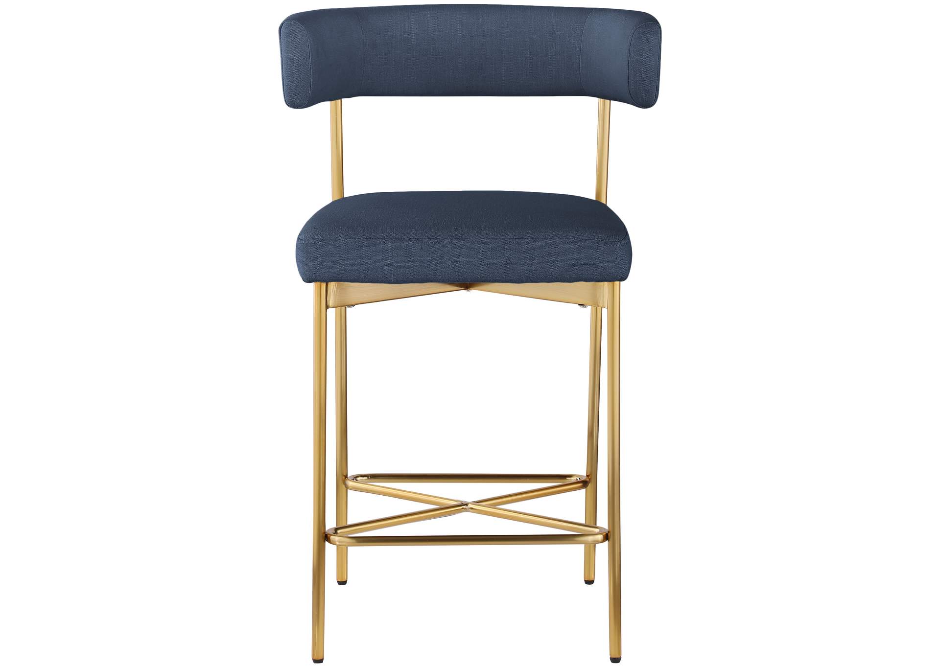 Rivage Deep Navy Durable Linen Textured Fabric Stool Set of 2,Meridian Furniture