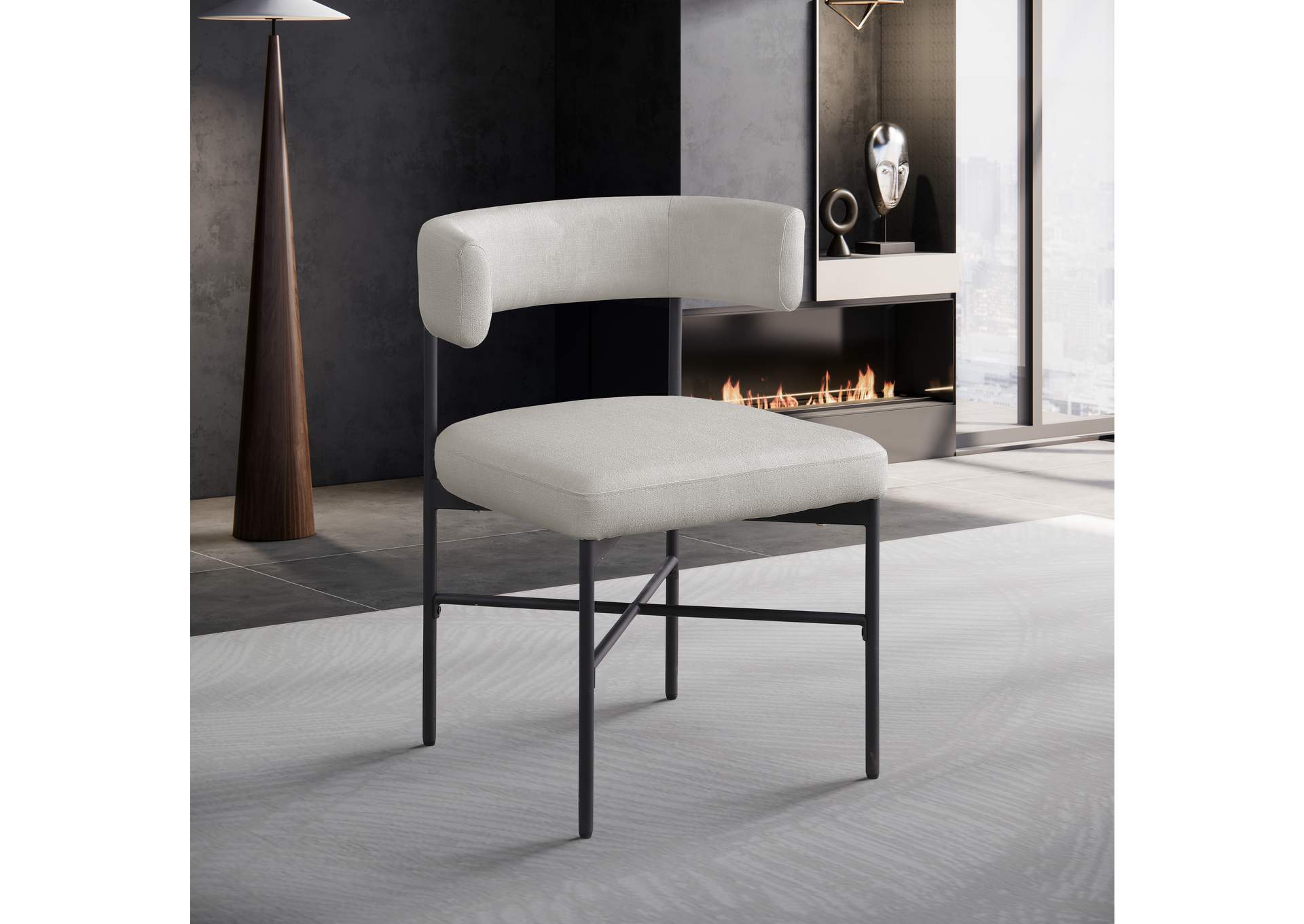 Rivage Beige Durable Linen Textured Fabric Dining Chair Set of 2,Meridian Furniture