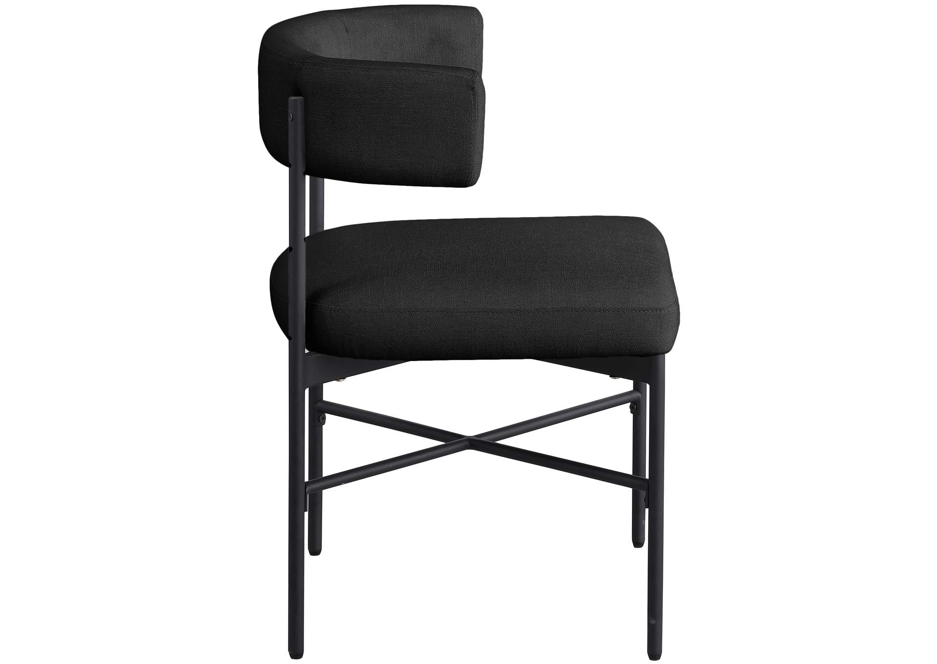 Rivage Black Durable Linen Textured Fabric Dining Chair Set of 2,Meridian Furniture