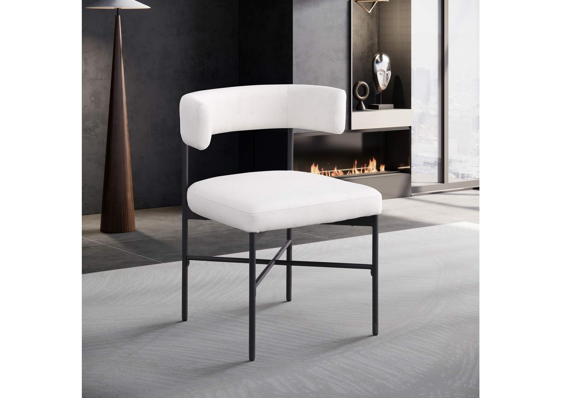 Rivage Cream Durable Linen Textured Fabric Dining Chair Set of 2,Meridian Furniture