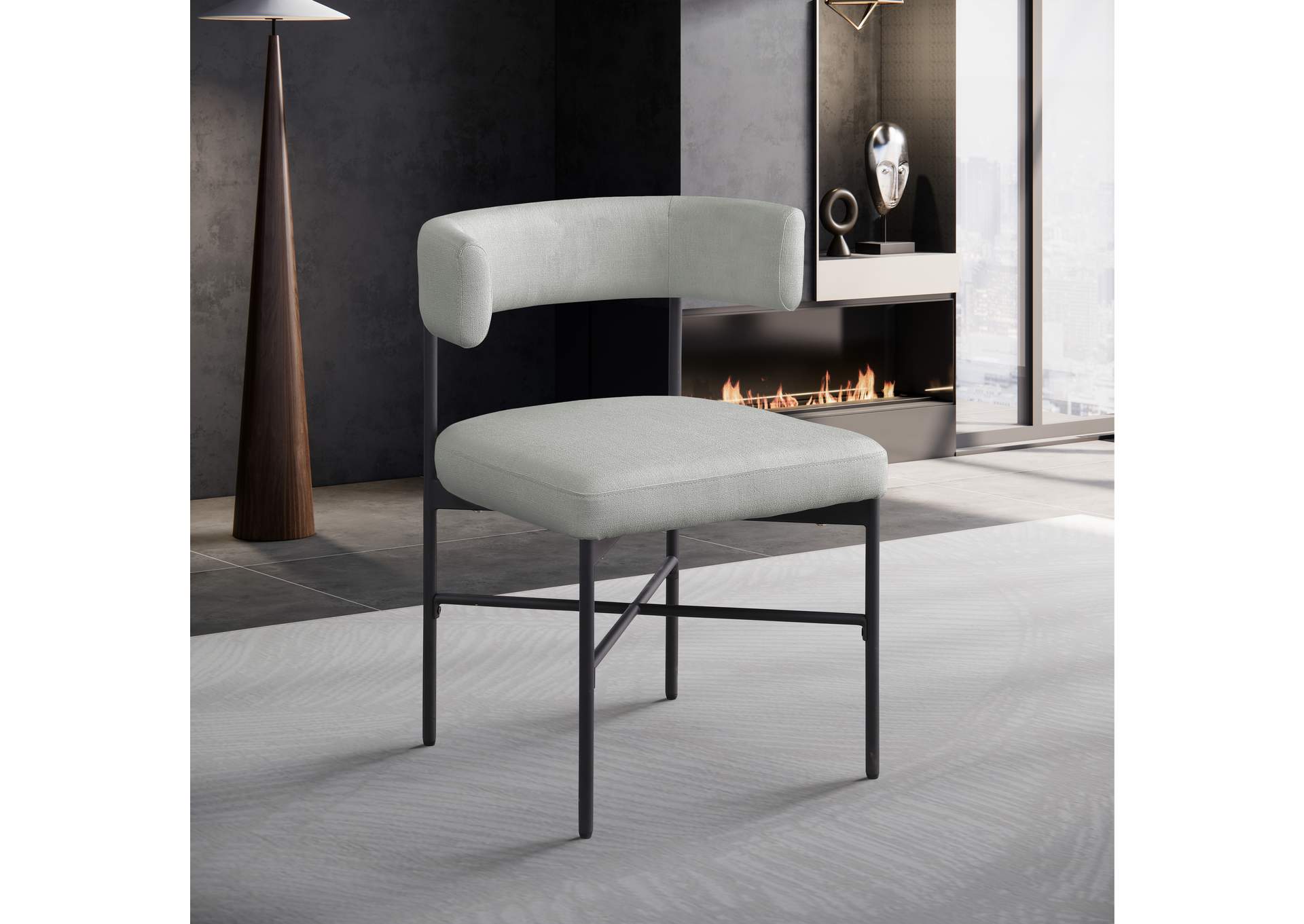 Rivage Light Grey Durable Linen Textured Fabric Dining Chair Set of 2,Meridian Furniture