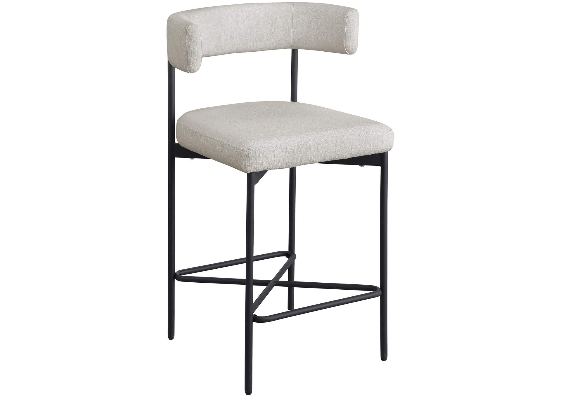 Rivage Beige Durable Linen Textured Fabric Stool Set of 2,Meridian Furniture