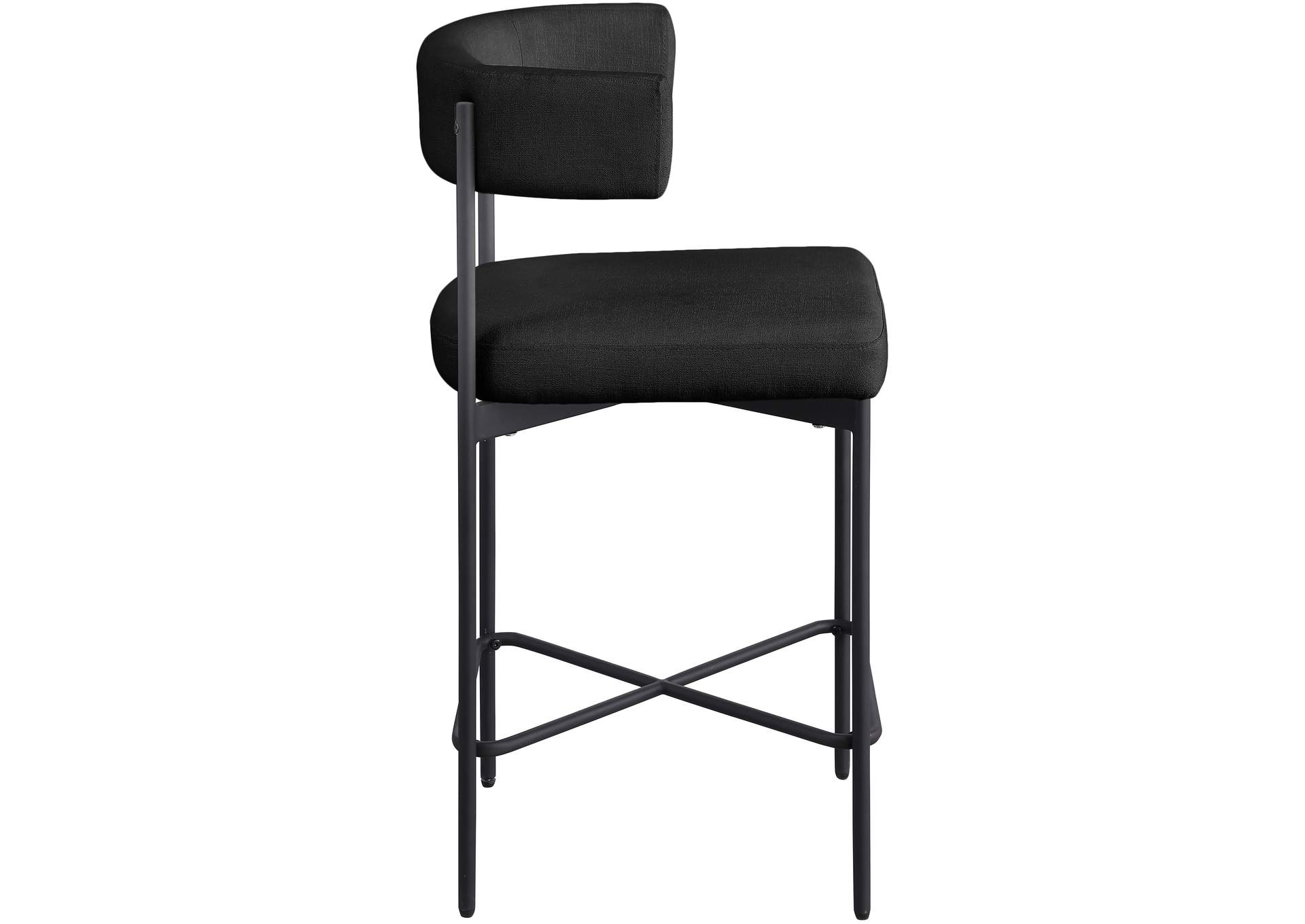 Rivage Black Durable Linen Textured Fabric Stool Set of 2,Meridian Furniture