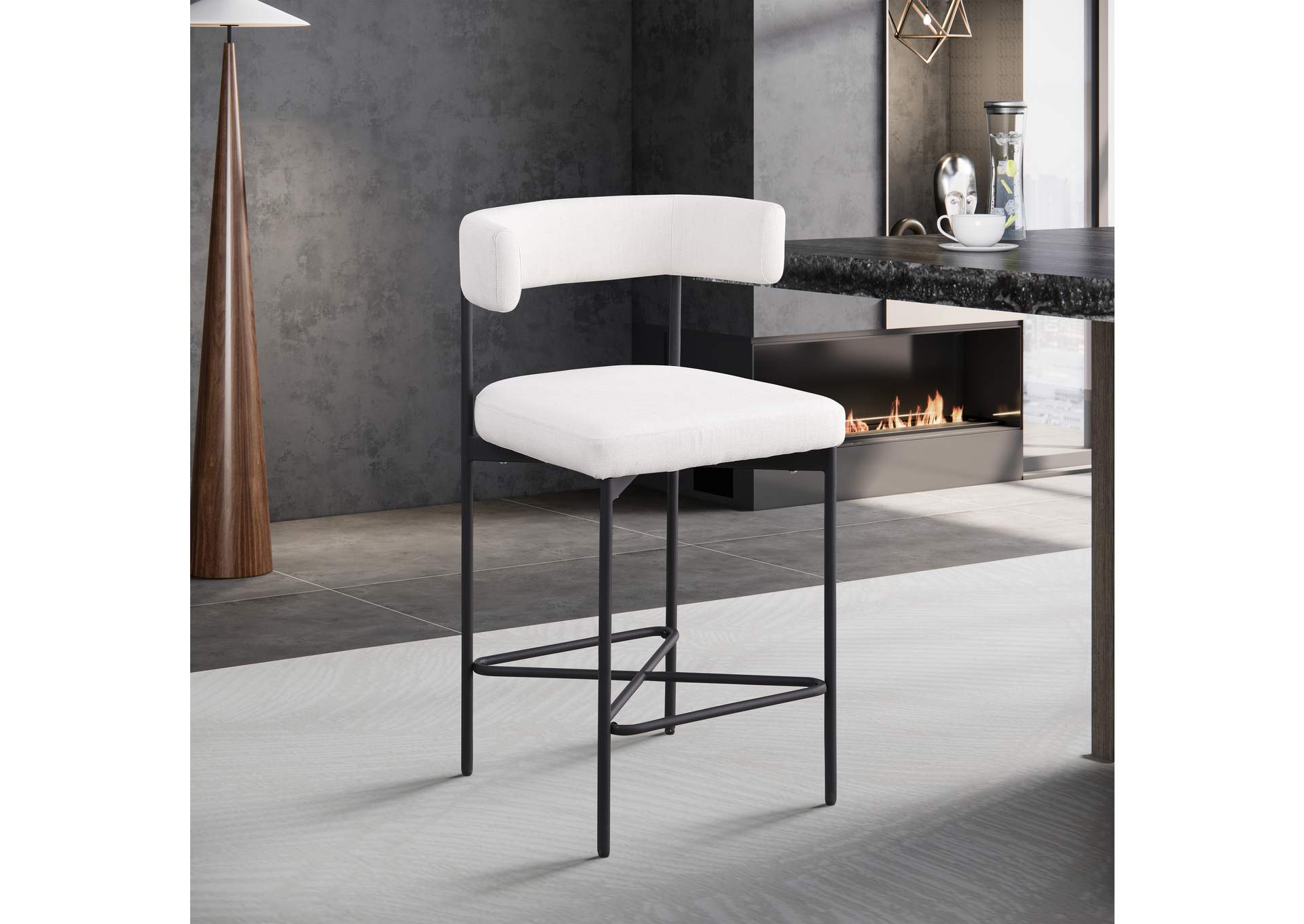 Rivage Cream Durable Linen Textured Fabric Stool Set of 2,Meridian Furniture