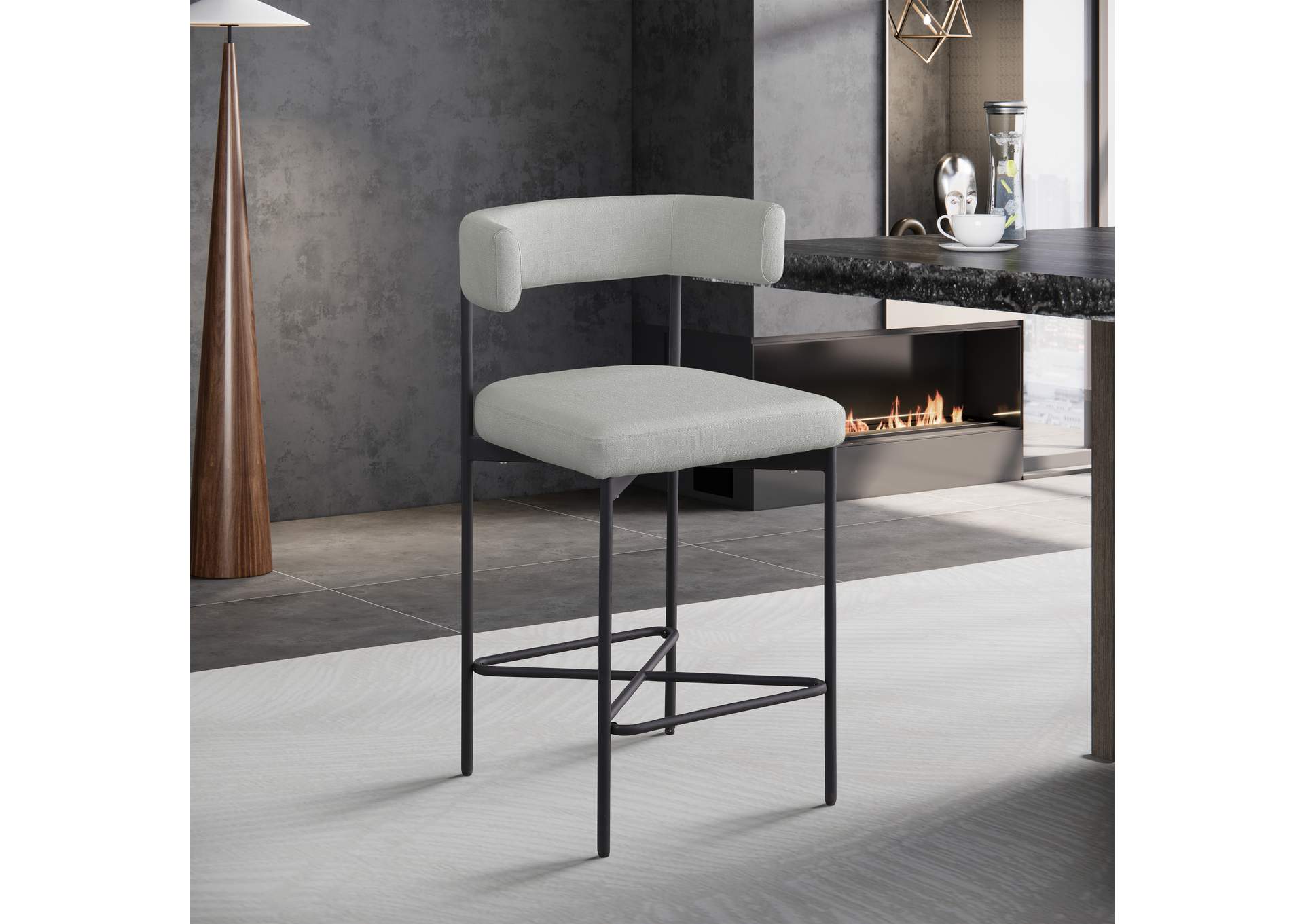 Rivage Light Grey Durable Linen Textured Fabric Stool Set of 2,Meridian Furniture