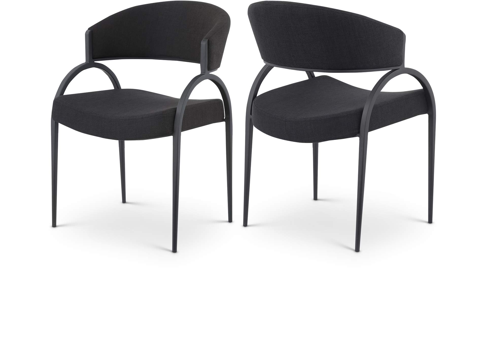 Privet Black Linen Textured Fabric Dining Chair Set of 2,Meridian Furniture