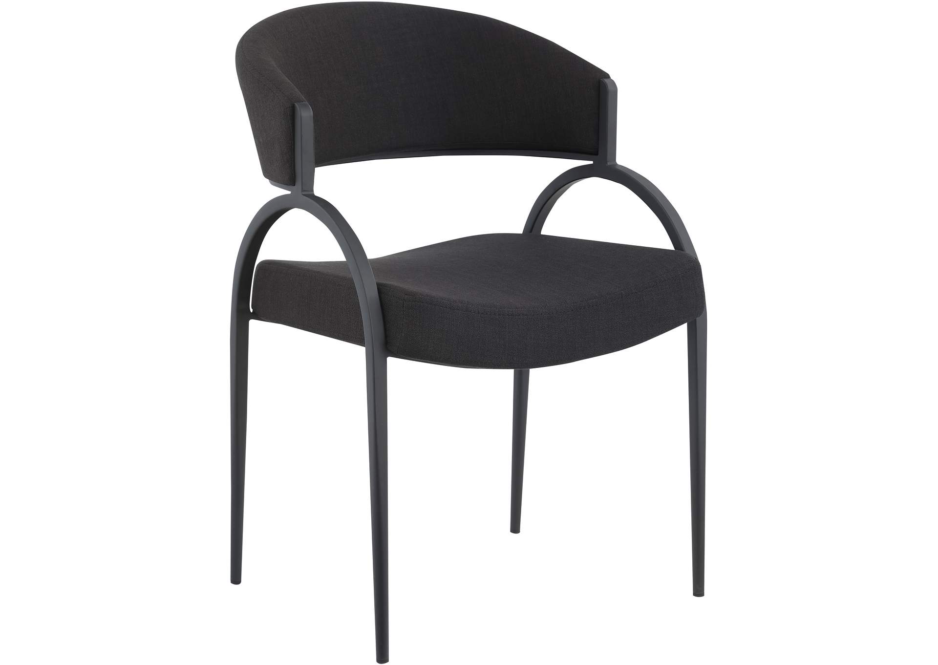 Privet Black Linen Textured Fabric Dining Chair Set of 2,Meridian Furniture