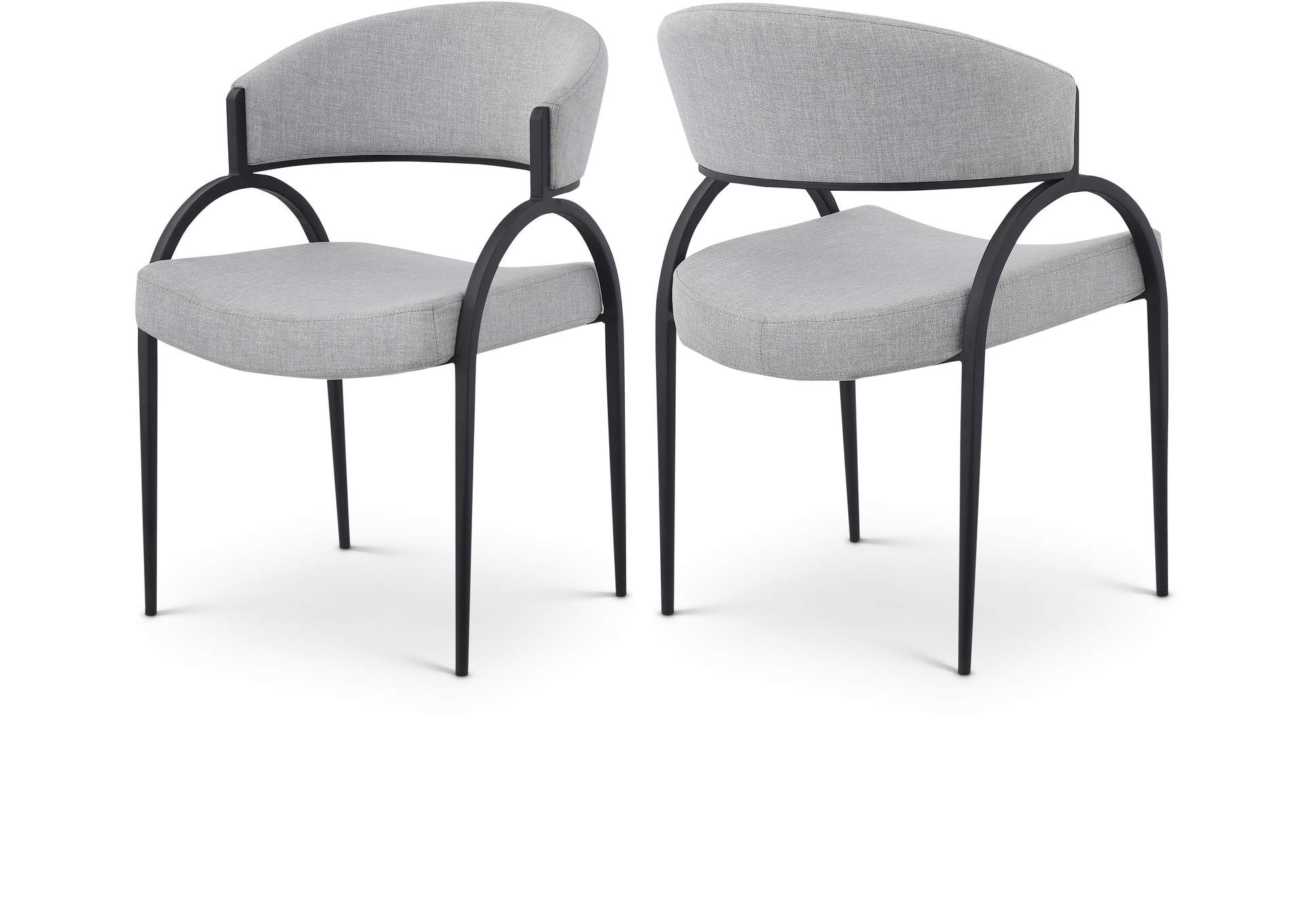 Privet Grey Linen Textured Fabric Dining Chair Set of 2,Meridian Furniture