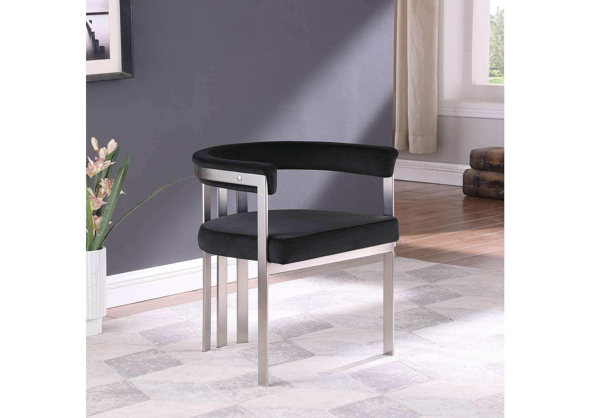 Marcello Black Velvet Dining Chair Set of 2,Meridian Furniture