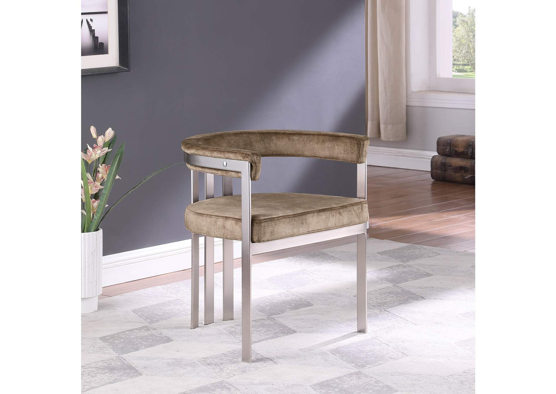 Marcello Brown Velvet Dining Chair Set of 2,Meridian Furniture