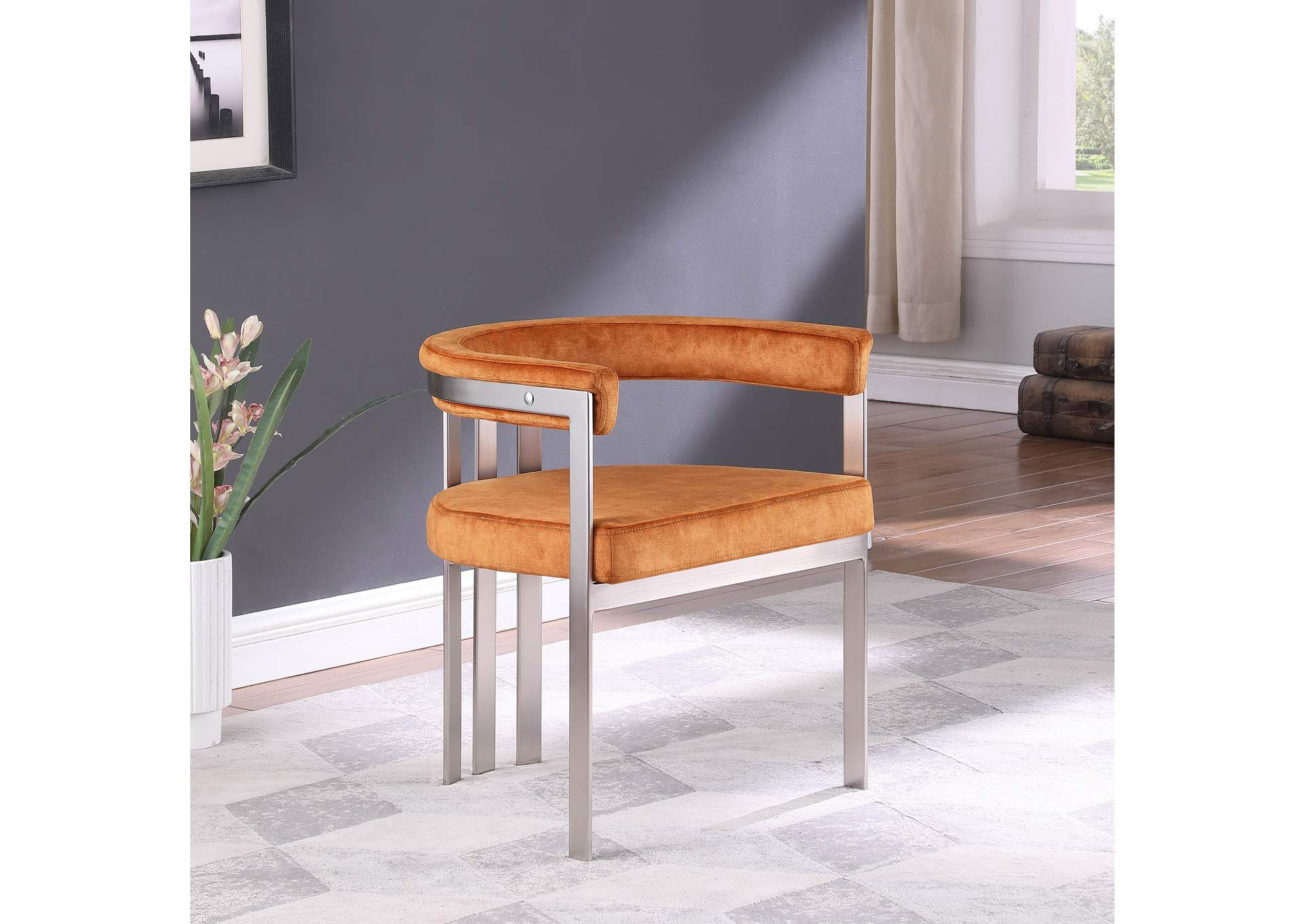 Marcello Cognac Velvet Dining Chair Set of 2,Meridian Furniture