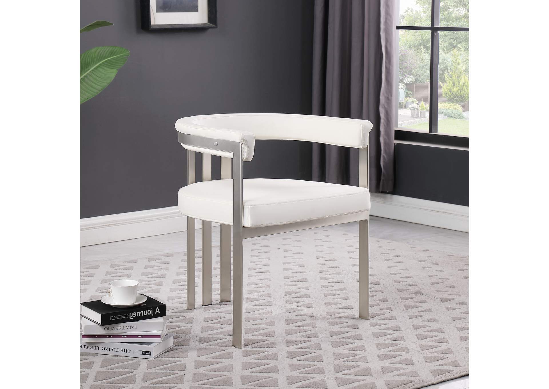 Marcello Cream Faux Leather Dining Chair Set of 2,Meridian Furniture