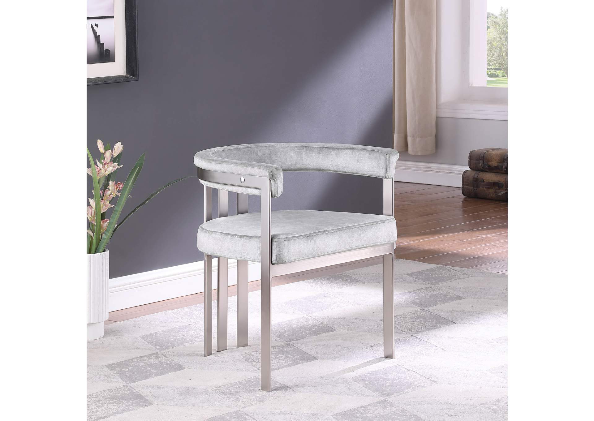 Marcello Grey Velvet Dining Chair Set of 2,Meridian Furniture