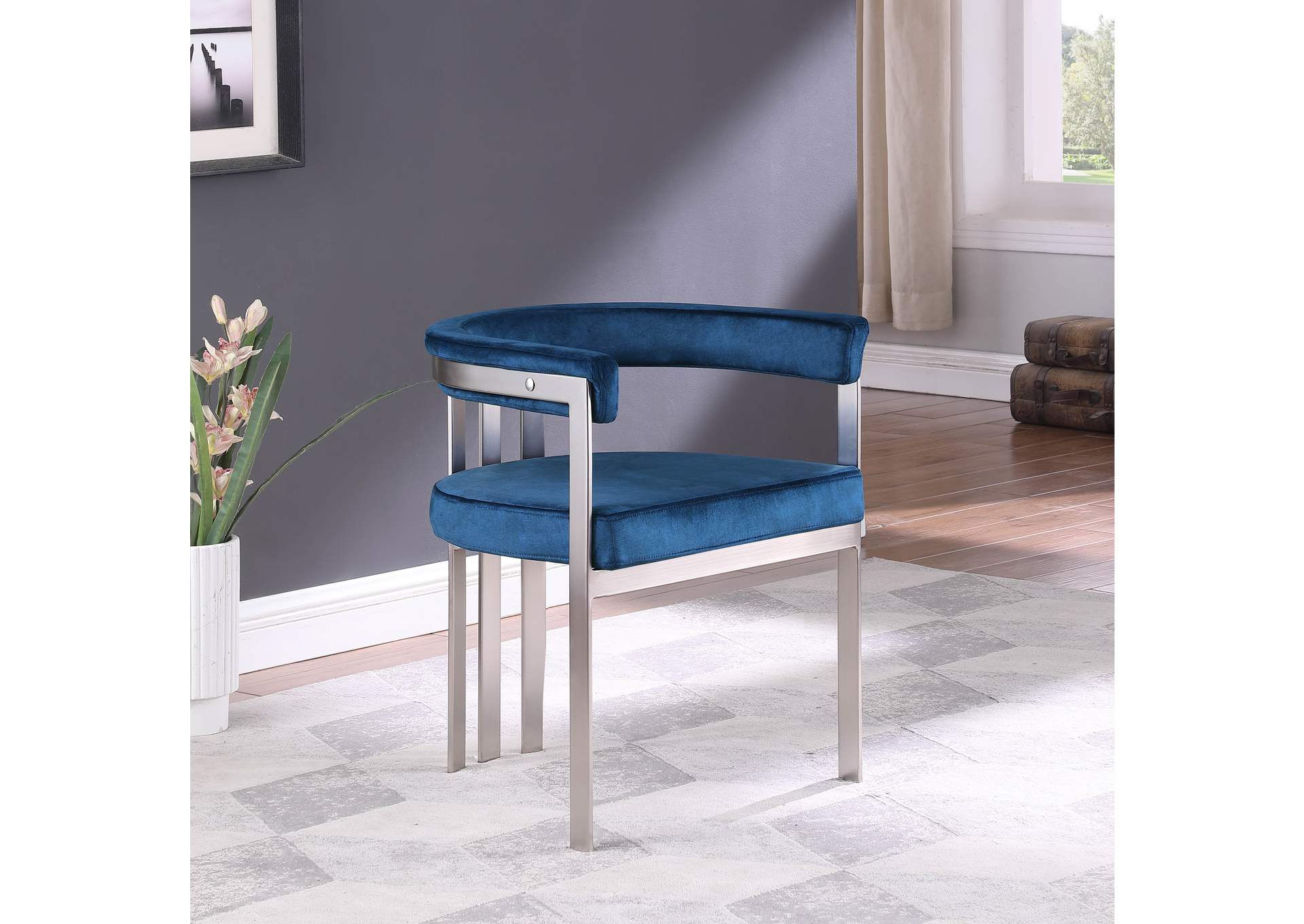 Marcello Navy Velvet Dining Chair Set of 2,Meridian Furniture