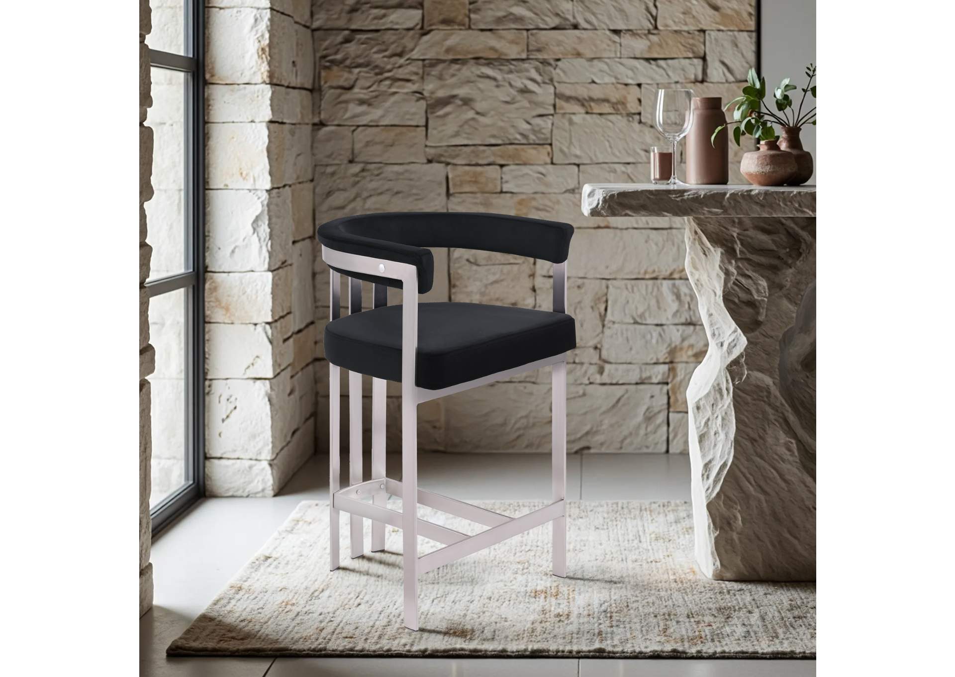 Marcello Black Velvet Counter Stool,Meridian Furniture