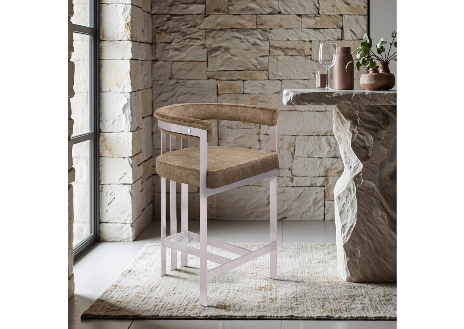 Marcello Brown Velvet Counter Stool,Meridian Furniture