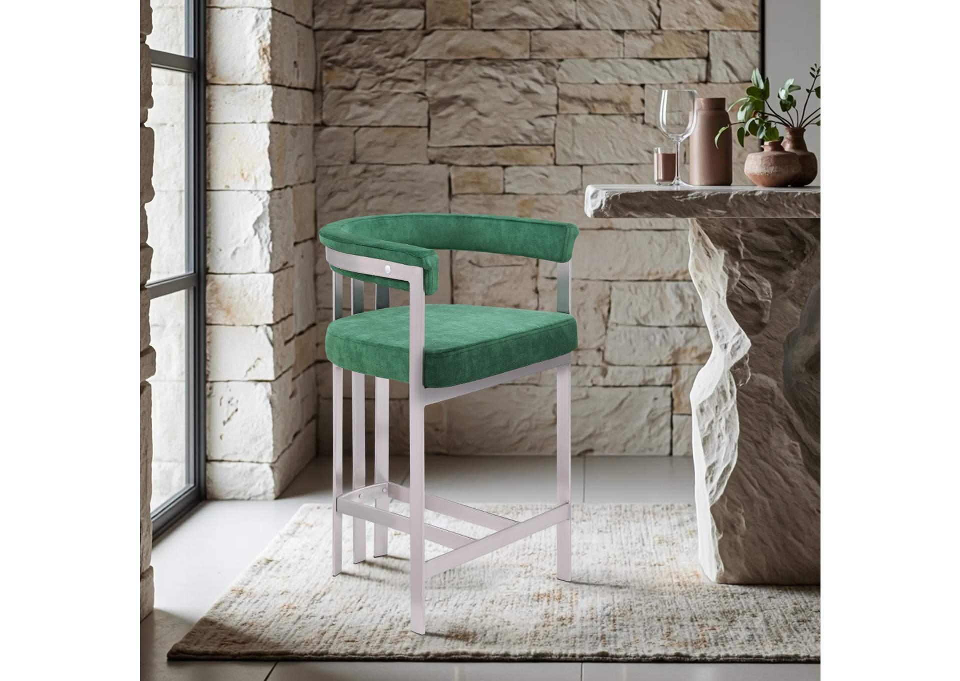 Marcello Green Velvet Counter Stool,Meridian Furniture