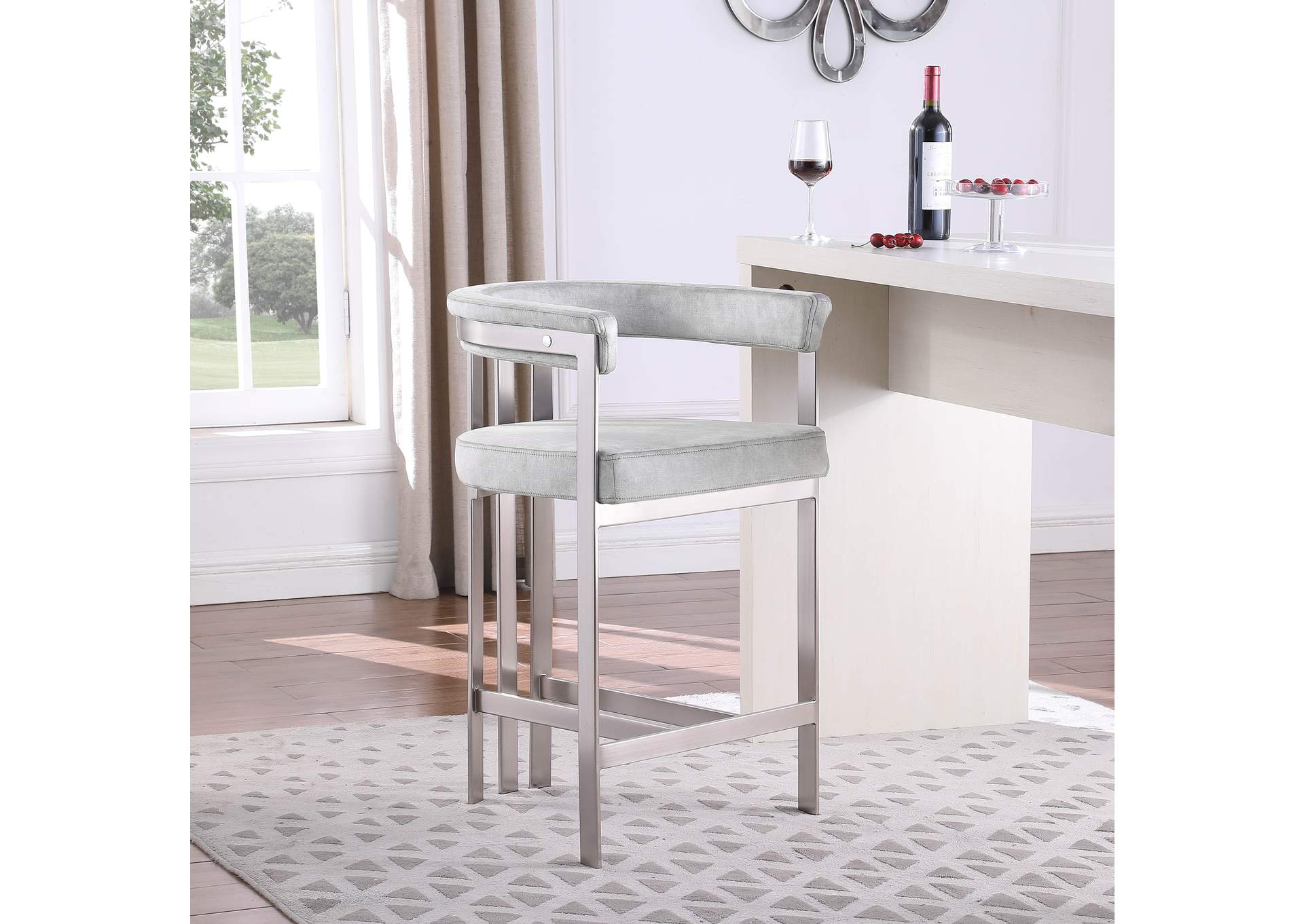 Marcello Grey Velvet Counter Stool,Meridian Furniture