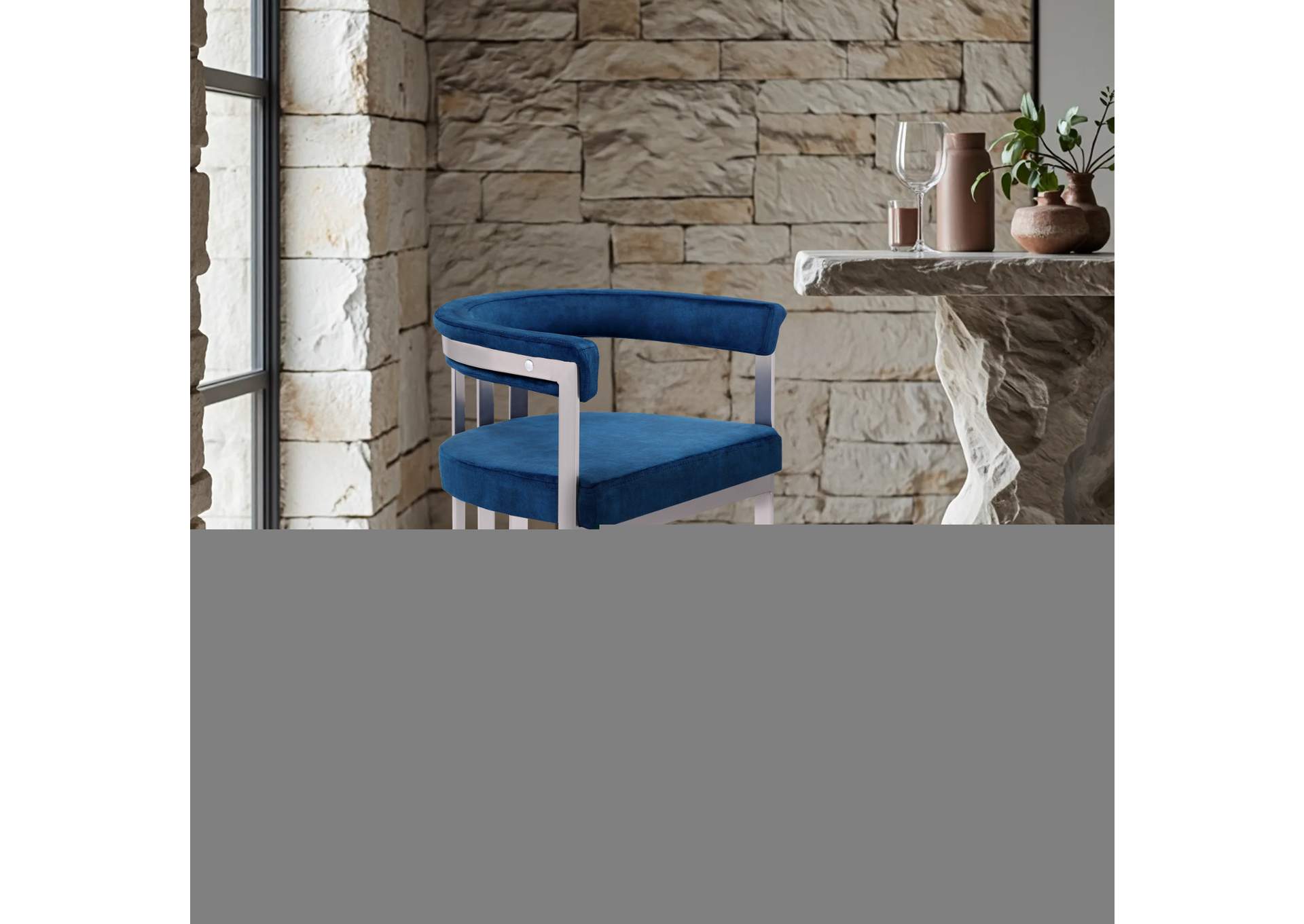 Marcello Navy Velvet Counter Stool,Meridian Furniture