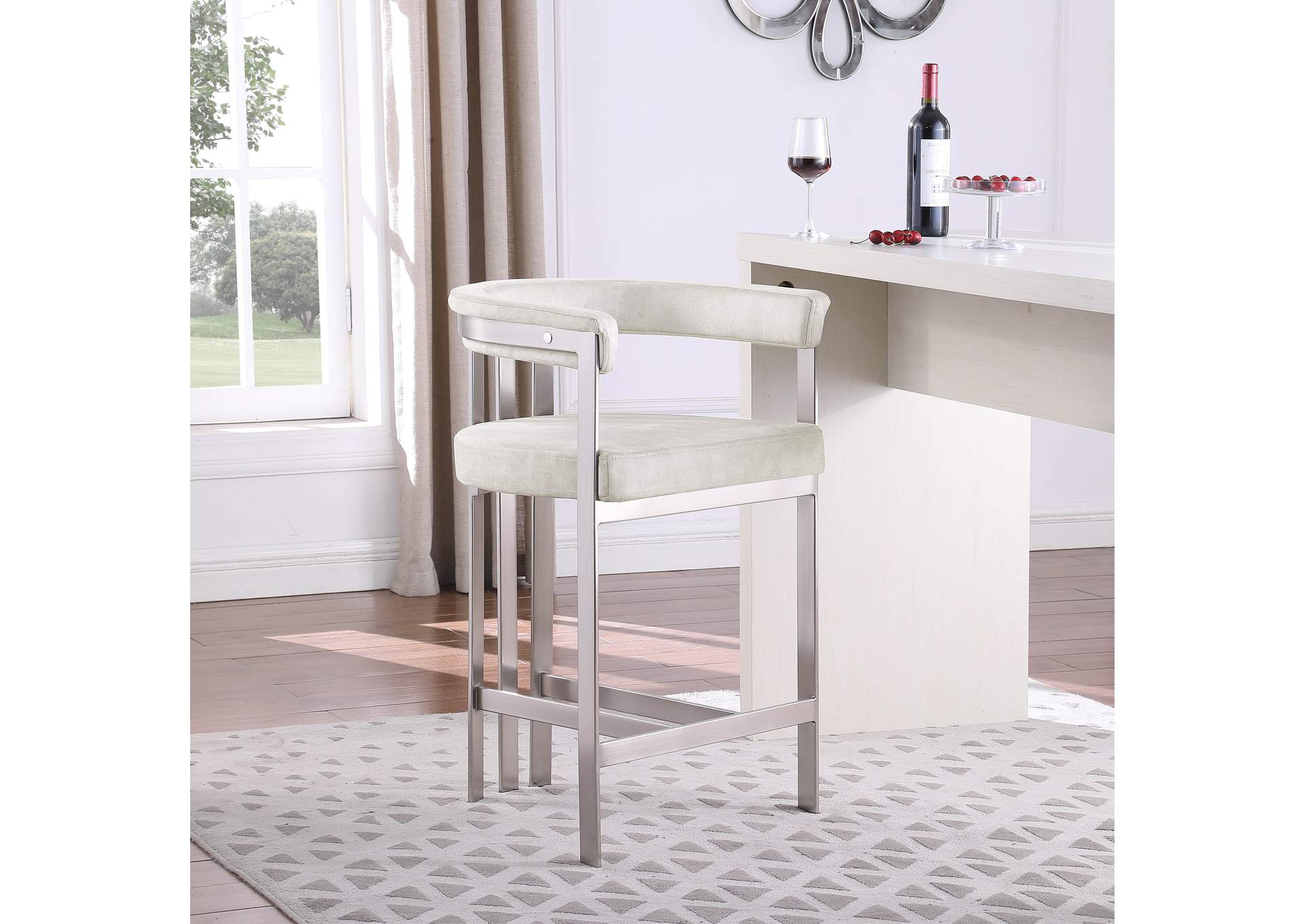 Marcello Stone Velvet Counter Stool,Meridian Furniture