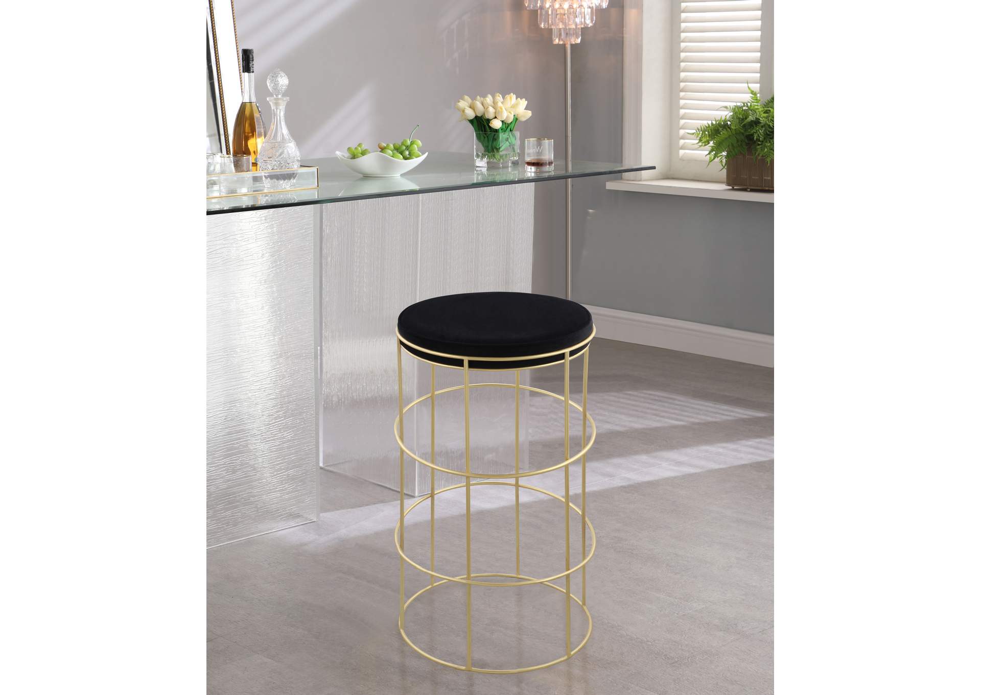 Rebar Black Velvet Counter Stool,Meridian Furniture