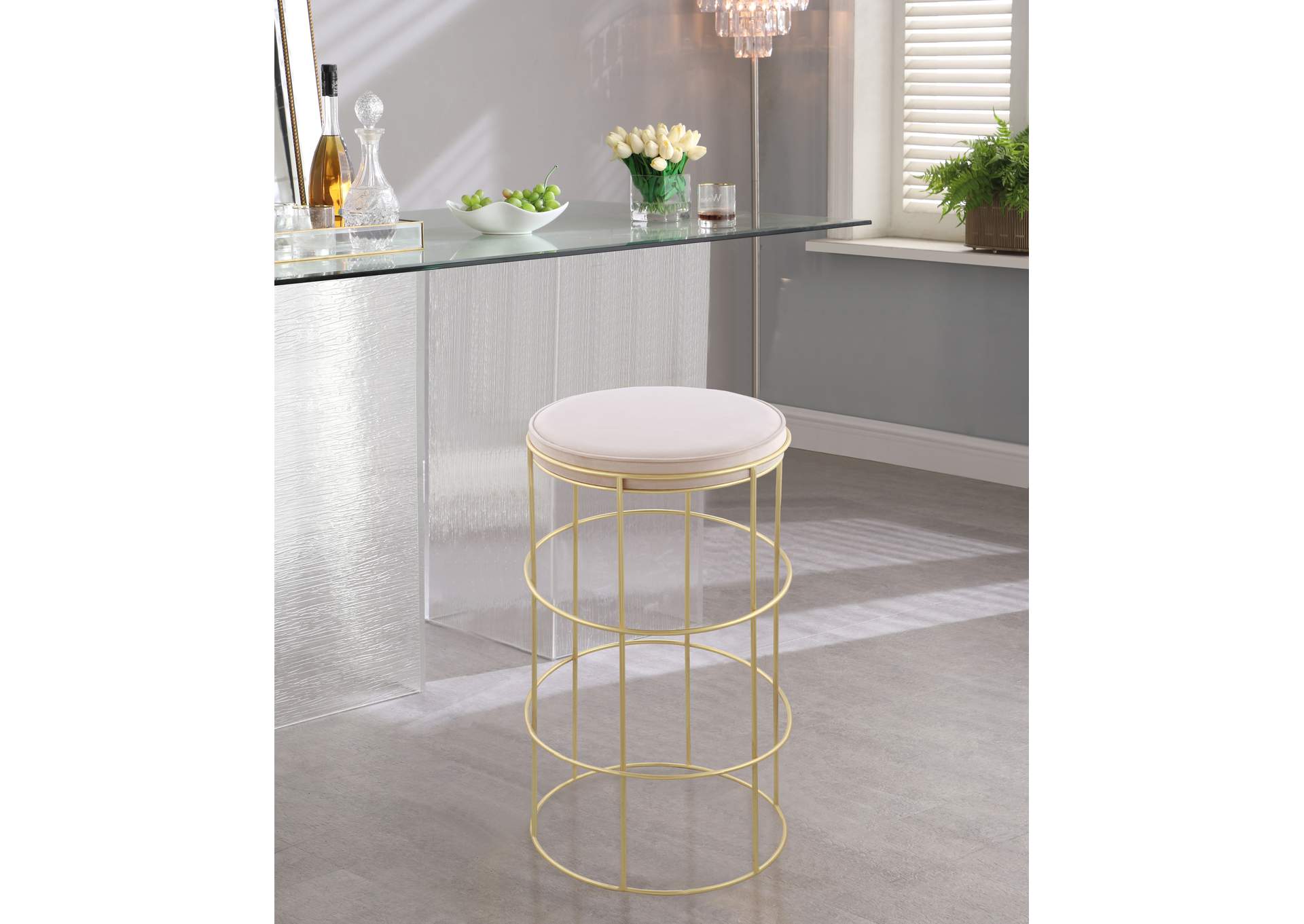 Rebar Cream Velvet Counter Stool,Meridian Furniture