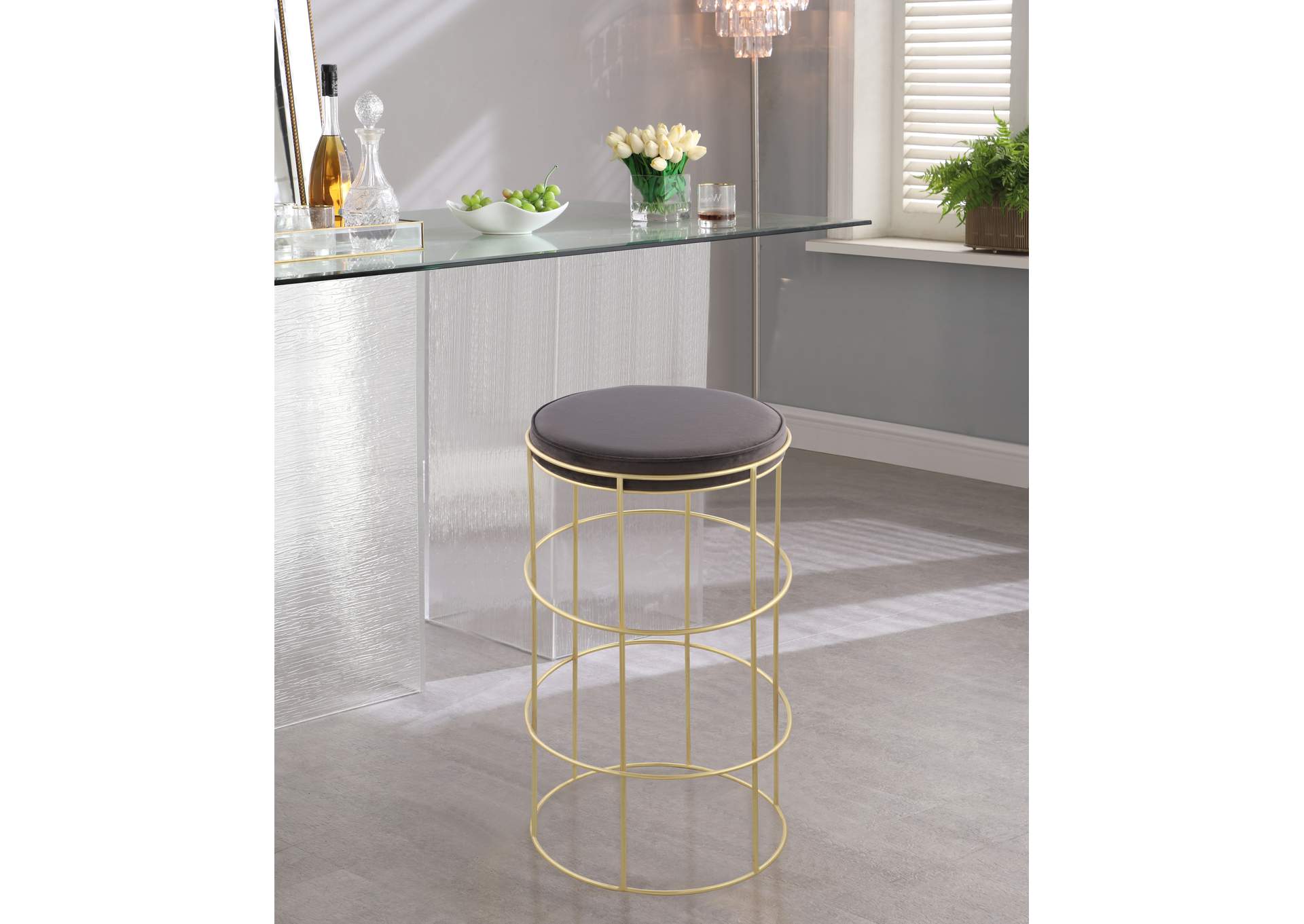 Rebar Grey Velvet Counter Stool,Meridian Furniture