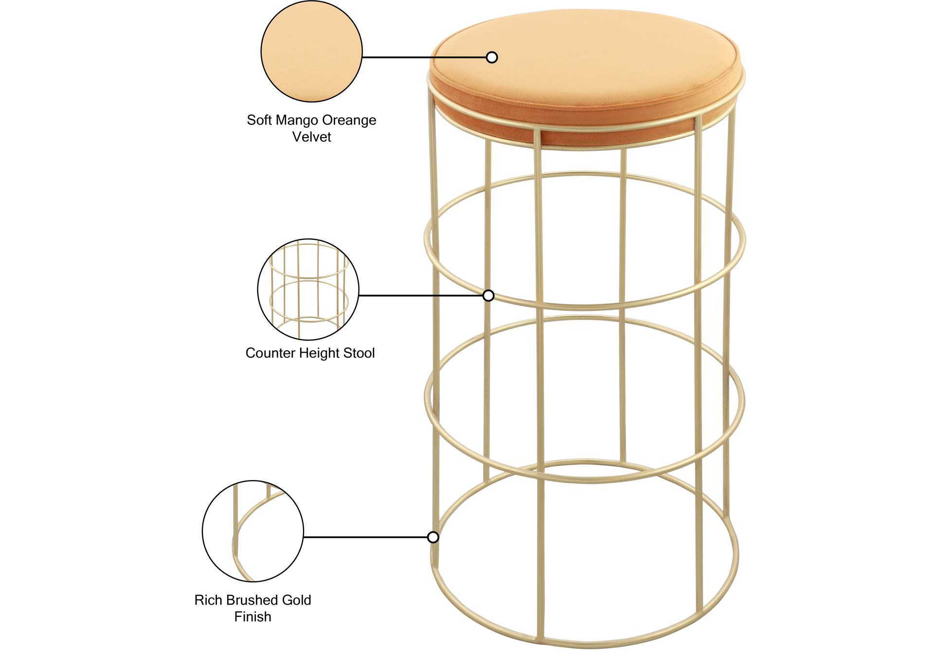 Rebar Mango Velvet Counter Stool,Meridian Furniture