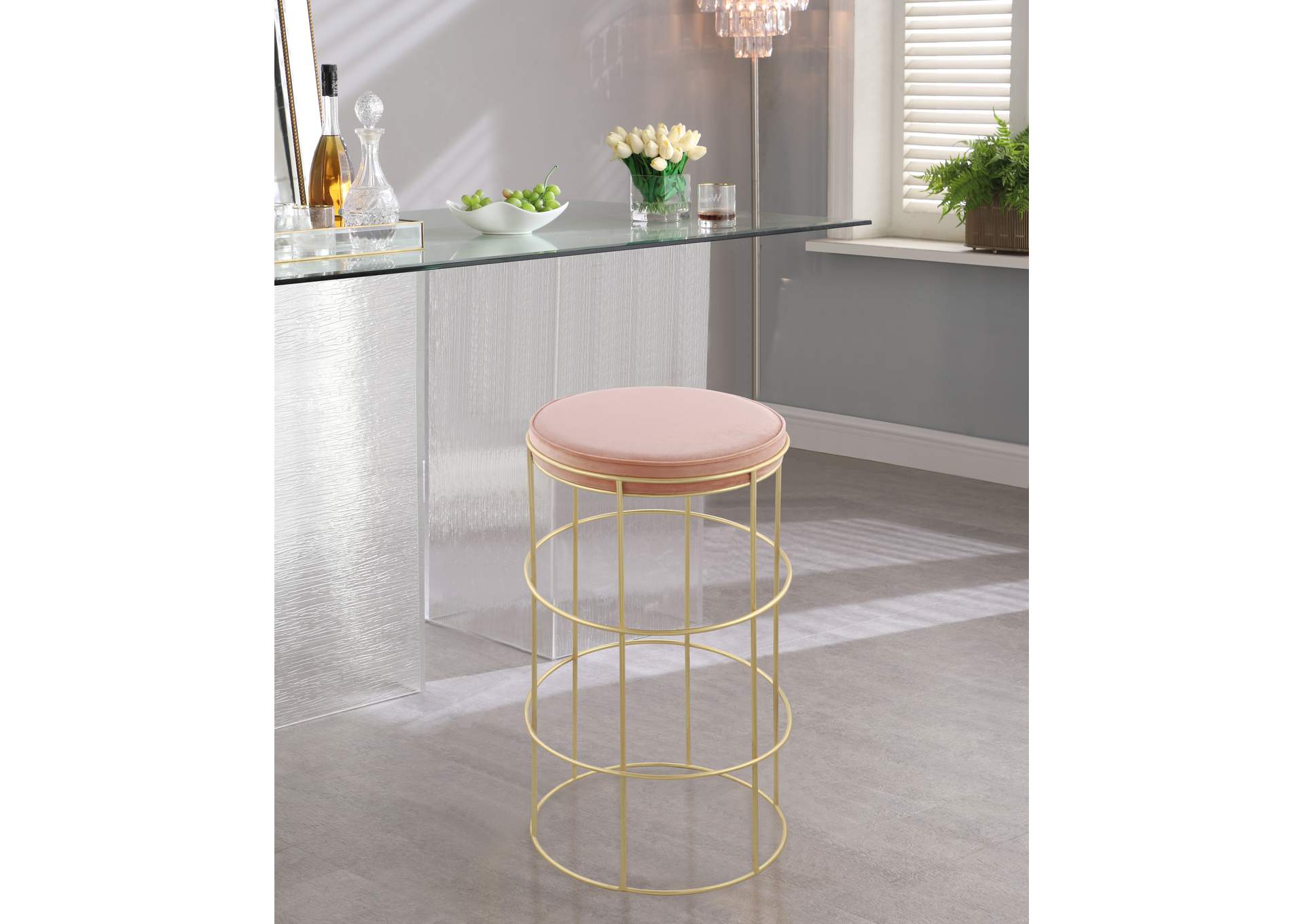 Rebar Pink Velvet Counter Stool,Meridian Furniture