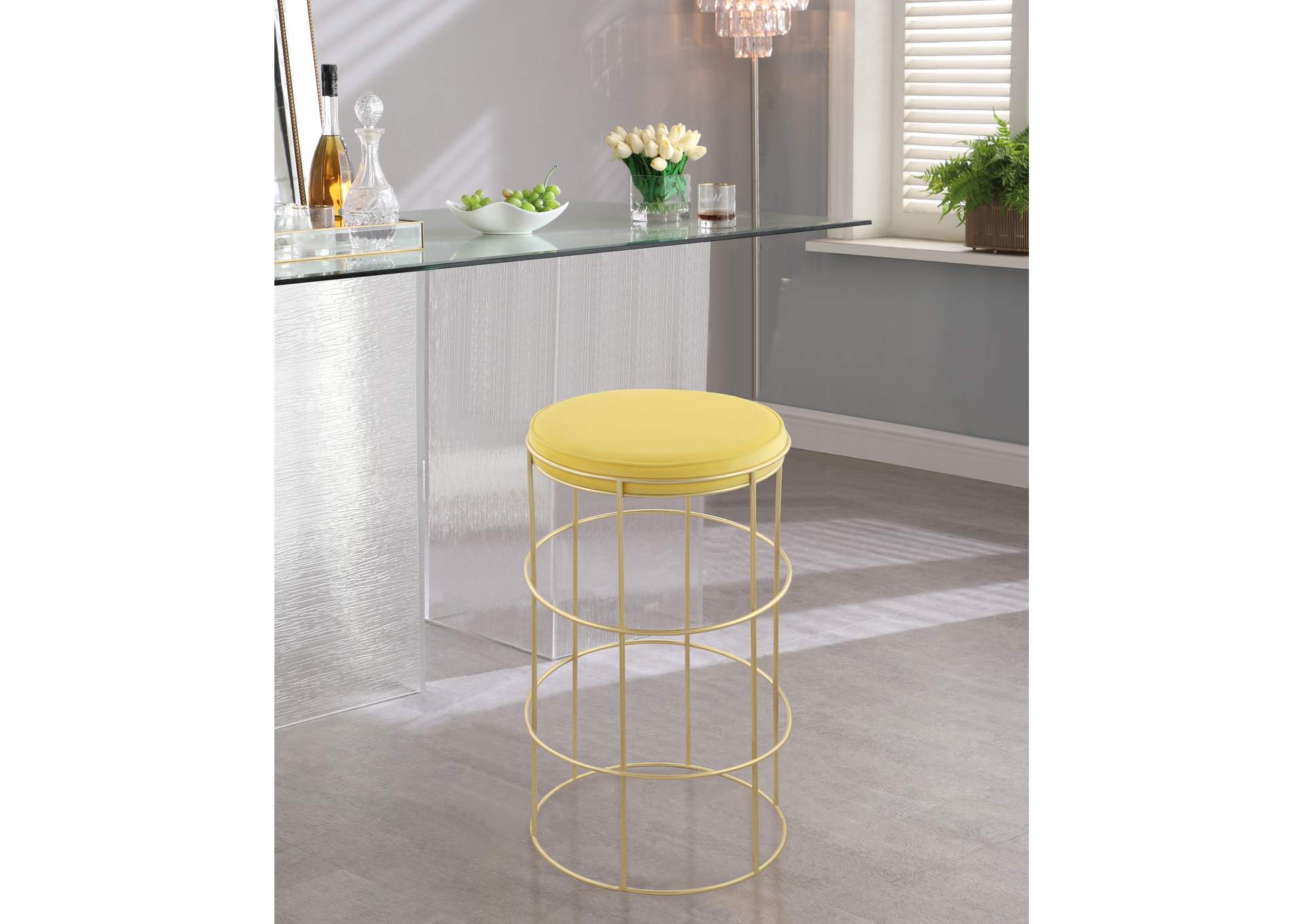 Rebar Yellow Velvet Counter Stool,Meridian Furniture