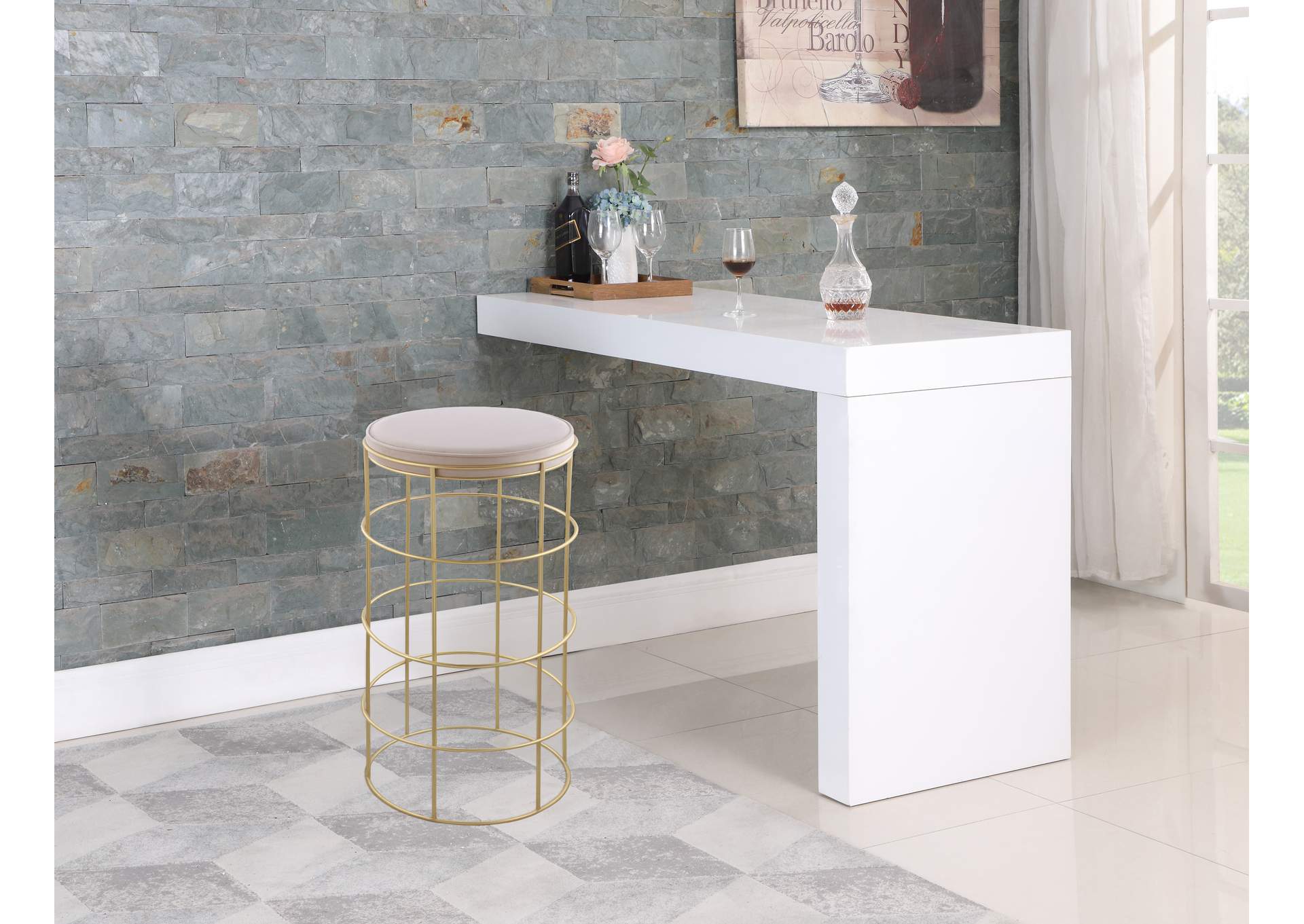 Rebar Cream Velvet Bar Stool,Meridian Furniture