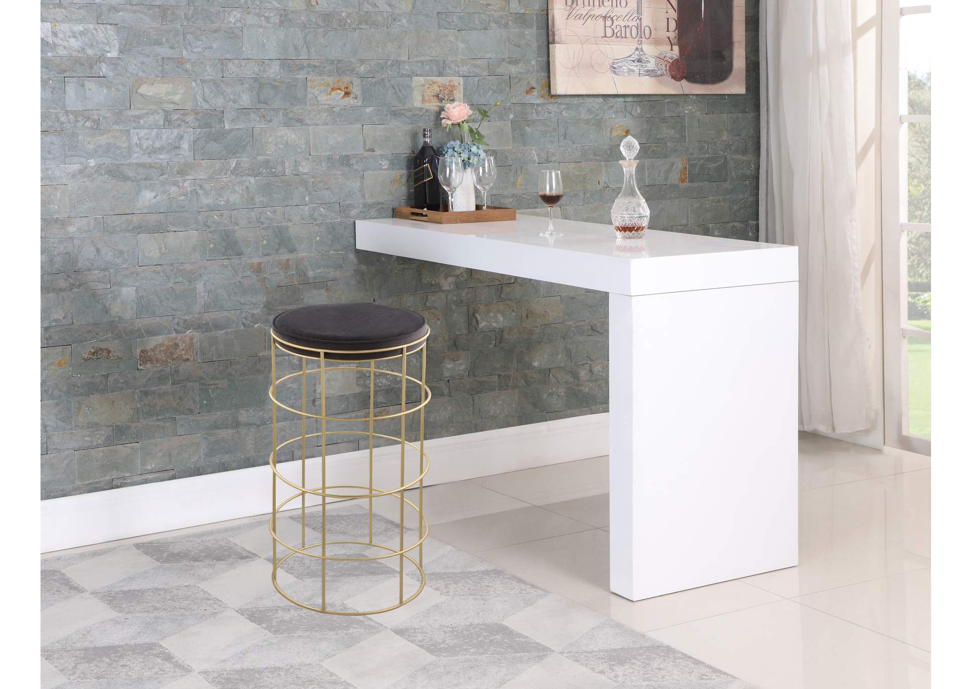 Rebar Grey Velvet Bar Stool,Meridian Furniture