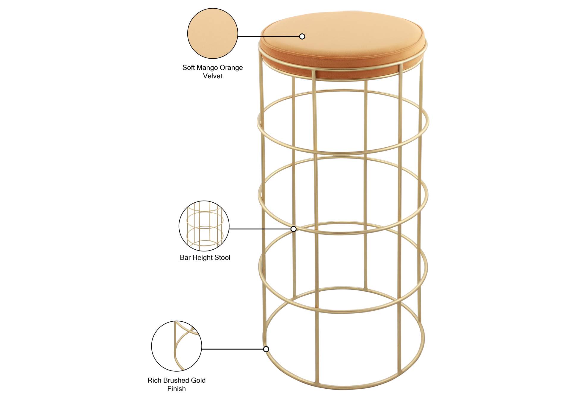 Rebar Mango Velvet Bar Stool,Meridian Furniture