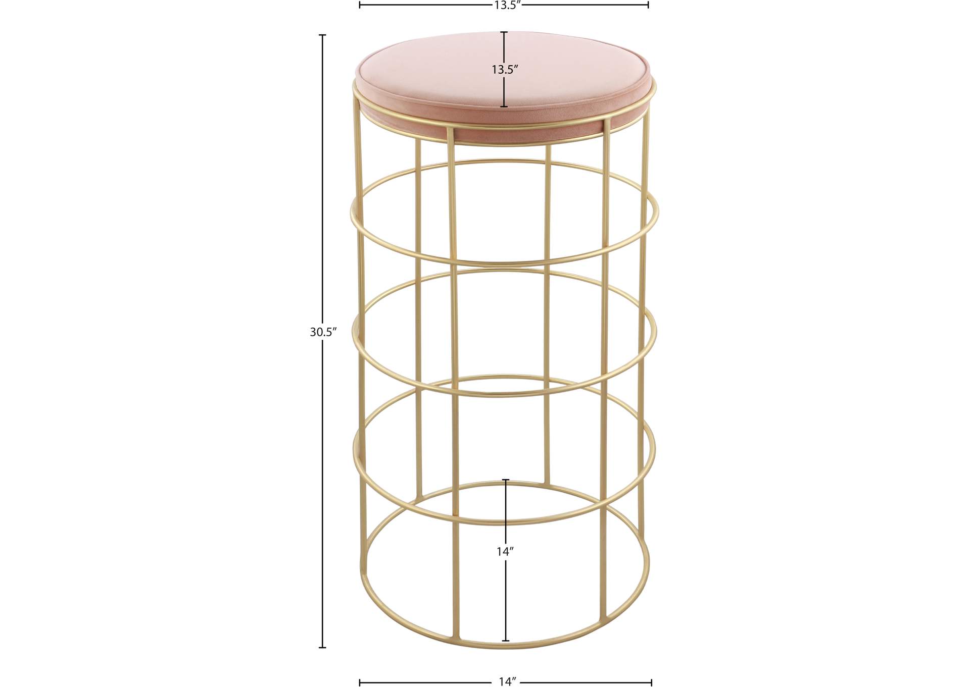 Rebar Pink Velvet Bar Stool,Meridian Furniture