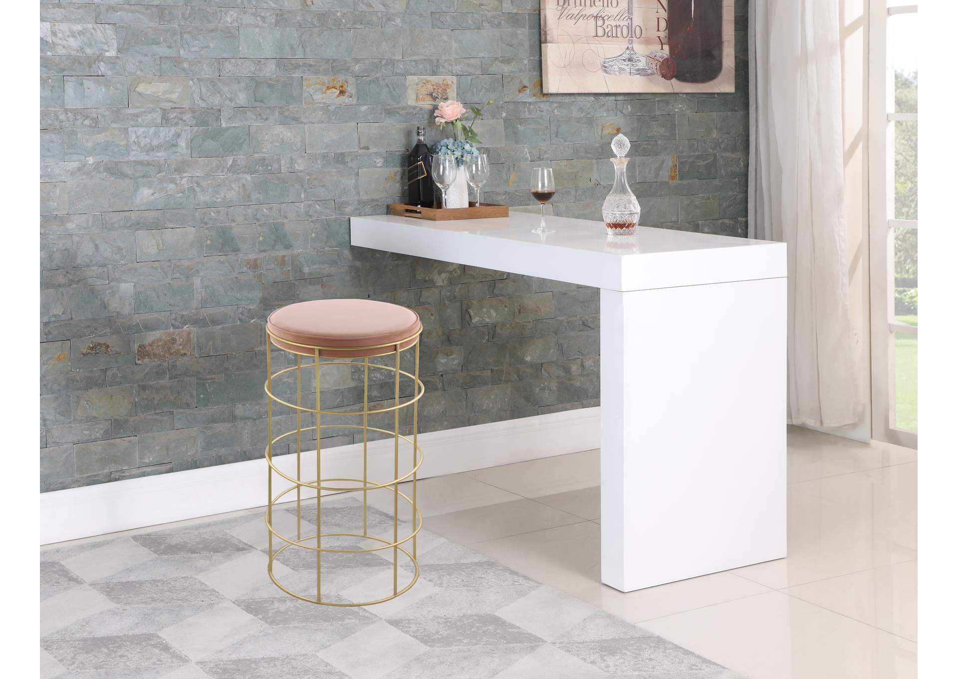 Rebar Pink Velvet Bar Stool,Meridian Furniture